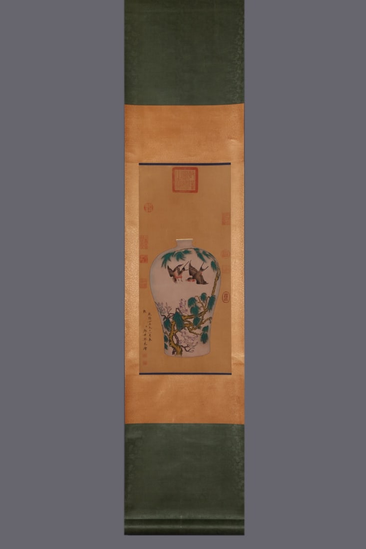 An Exquisite Famille-Rose Painted Gold Flower and Bird Pattern with poem Vase - 6