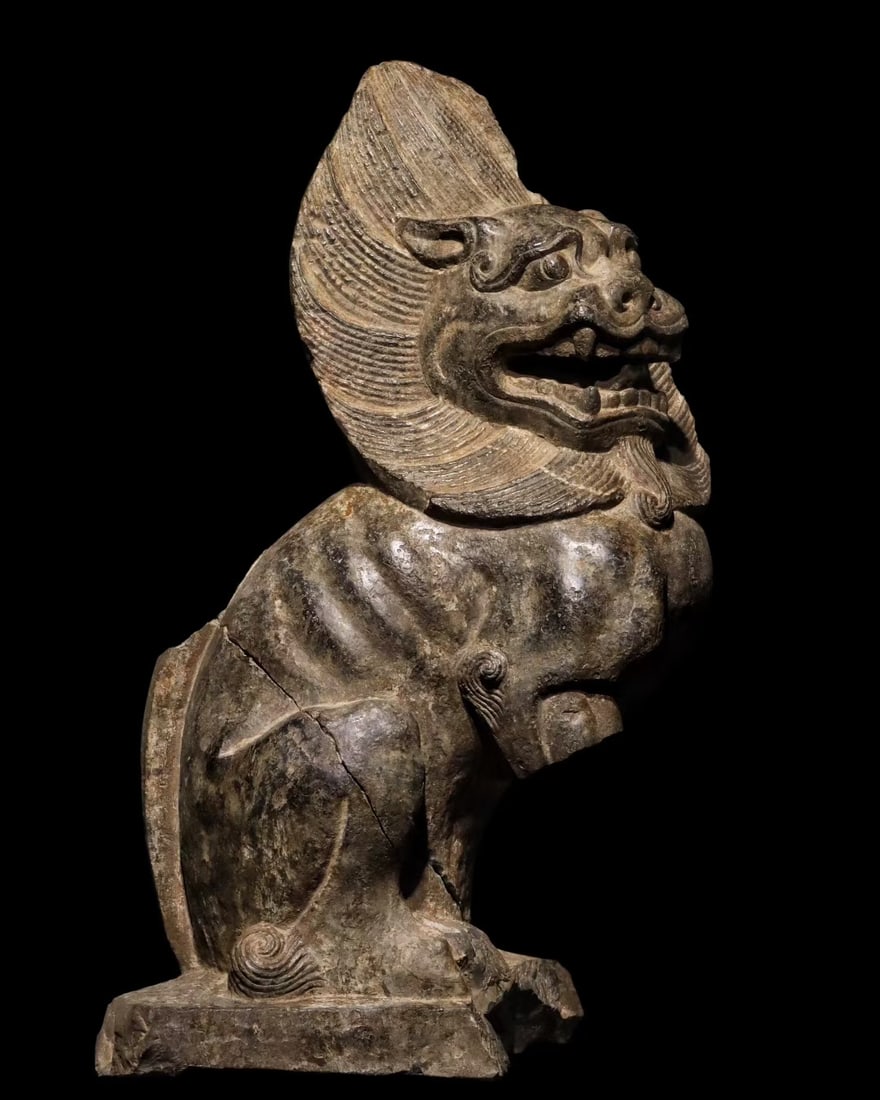 An Exquisite Limestone Lion Ornament: An Exquisite Limestone Lion Ornament The Southern and Northern Dynasties of China Size:21.7inx12.6in青石狮子摆件