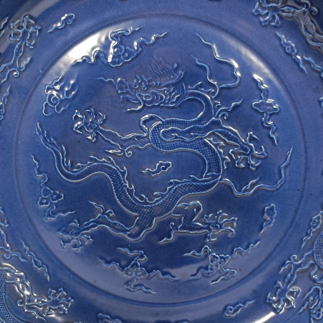 An Exquisite Blue Glazed Dragon Pattern Plate - 2
