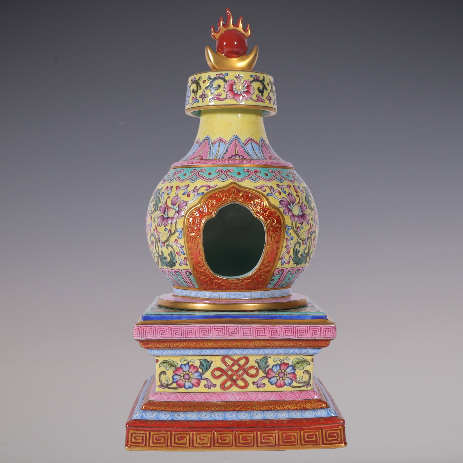 An Exquisite Enamel Painted Gold Lotus Pattern Pagoda: An Exquisite Enamel Painted Gold Lotus Pattern Pagoda Qing Dynasty, China Qianlong Four-character Mark