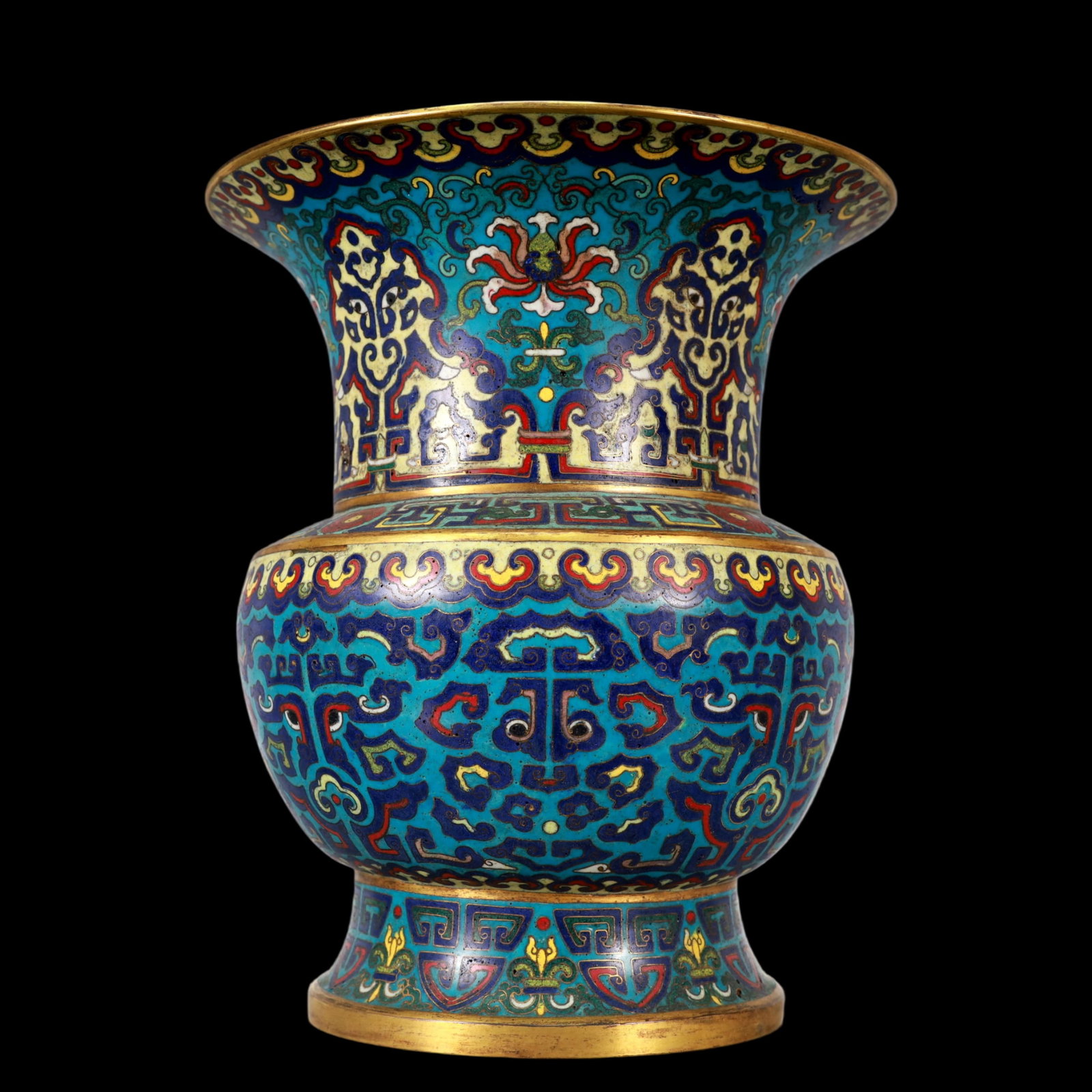 A Exquisite Cloisonne Gilt Bronze Beast-Face Pattern Vase (1 of 8)