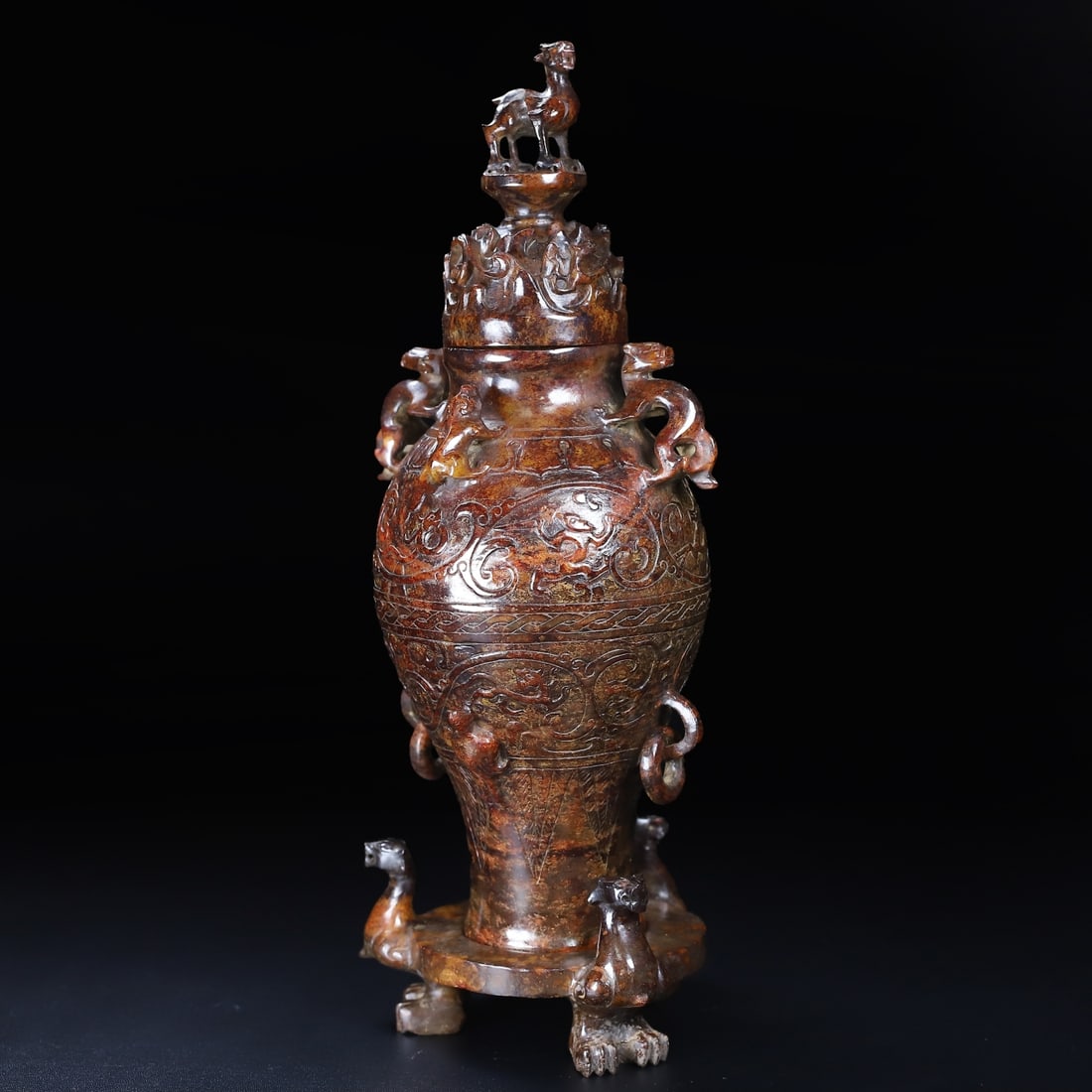 An Exquisite White Jade Auspicious Beast Pattern Vase - 4
