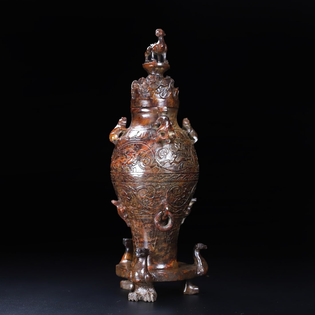An Exquisite White Jade Auspicious Beast Pattern Vase - 6