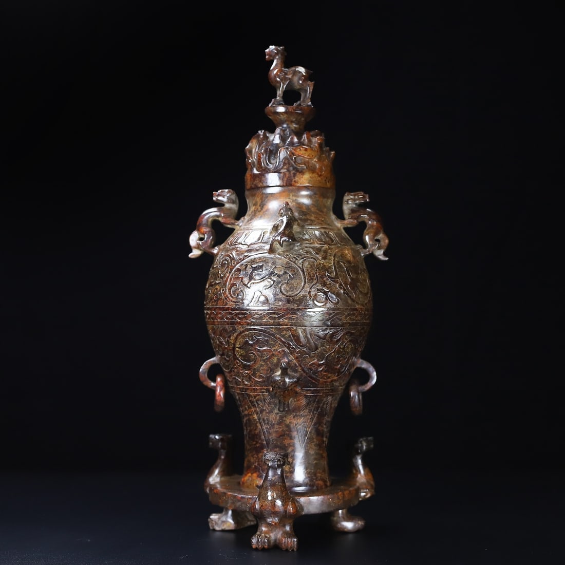 An Exquisite White Jade Auspicious Beast Pattern Vase - 7