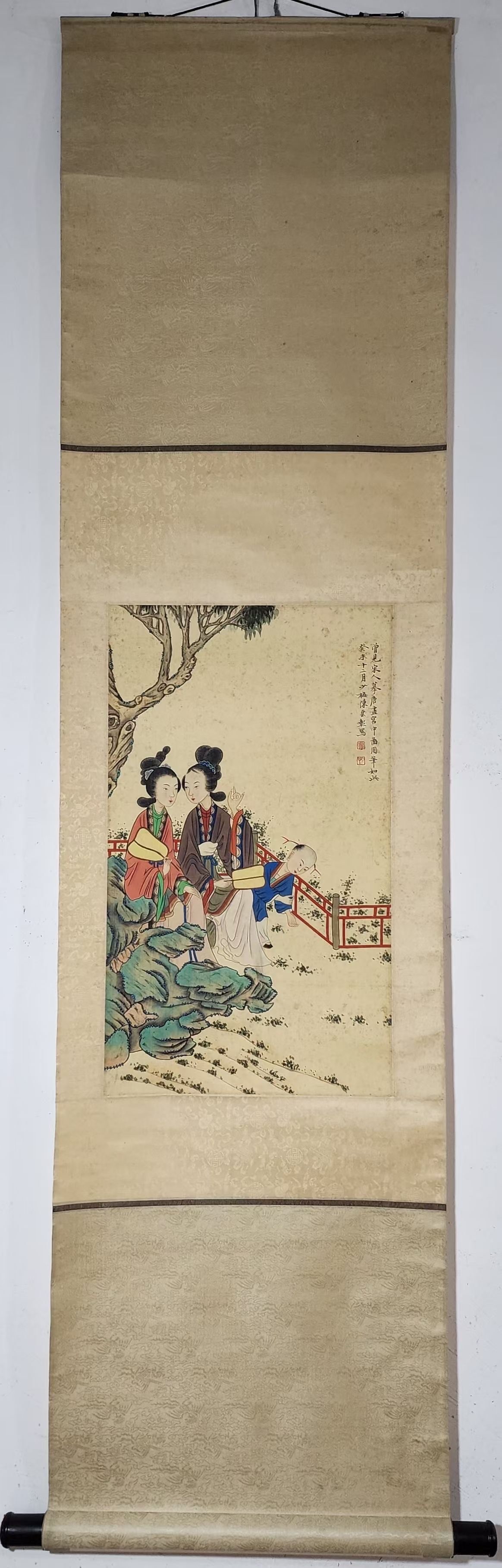 A Chinese Vertical Scroll Ink Painting of Character and Story on Paper: A Chinese Vertical Scroll Ink Painting of Character and Story on Paper Chen shaomei Without frame Size:23.2inx13.6in陈少梅人物图