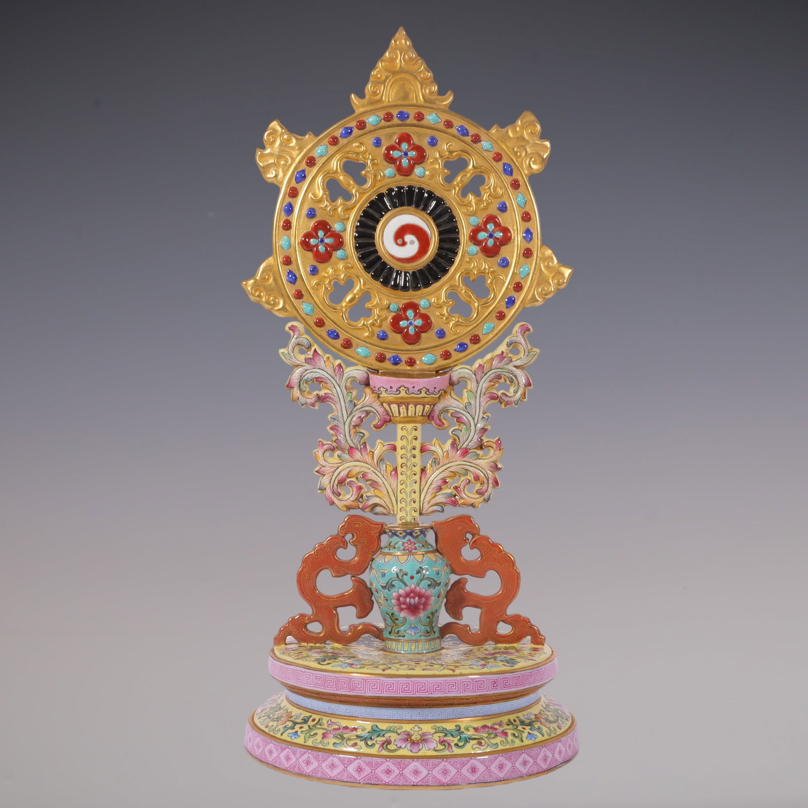 An Exquisite Enamel Painted Gold Lotus Pattern Ornament: An Exquisite Enamel Painted Gold Lotus Pattern Ornament Qing Dynasty, China Qianlong Four-character Mark