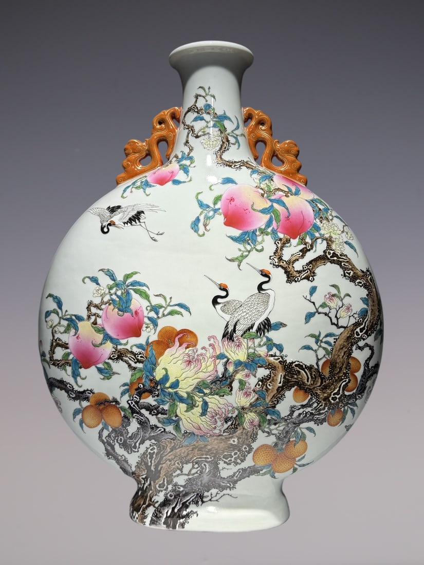 An Exquisite Famille-Rose Flower and Bird Pattern Double-Ears Vase: An Exquisite Famille-Rose Flower and Bird Pattern Double-Ears Vase Qing Dynasty, China Qianlong Six-character Mark