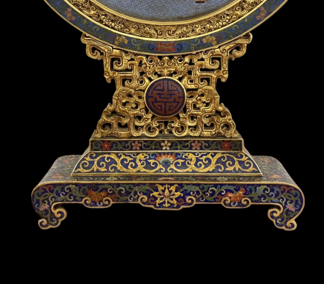 An Exquisite Cloisonne Lotus Pattern Flower Pattern Bats and Peach Pattern Screen - 3