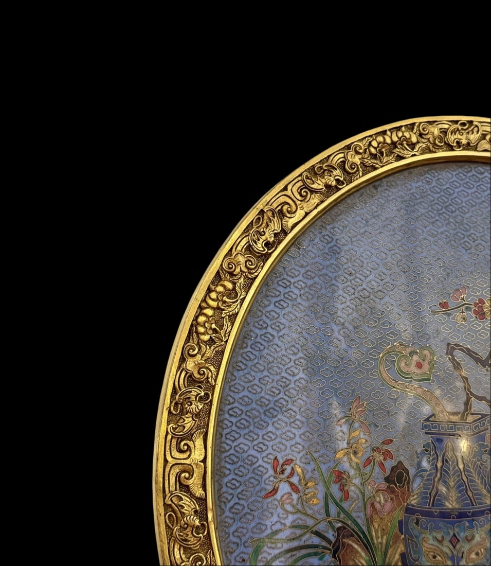 An Exquisite Cloisonne Lotus Pattern Flower Pattern Bats and Peach Pattern Screen - 5