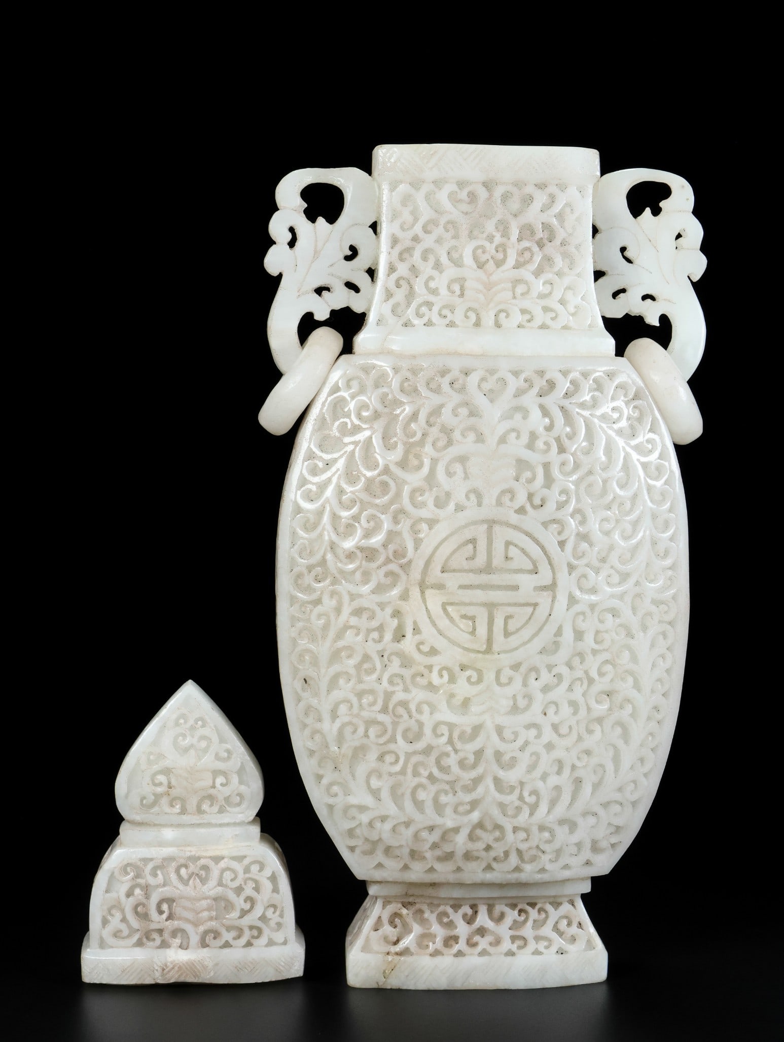 An Exquisite White Jade Lotus Pattern Double-Ears Vase - 2
