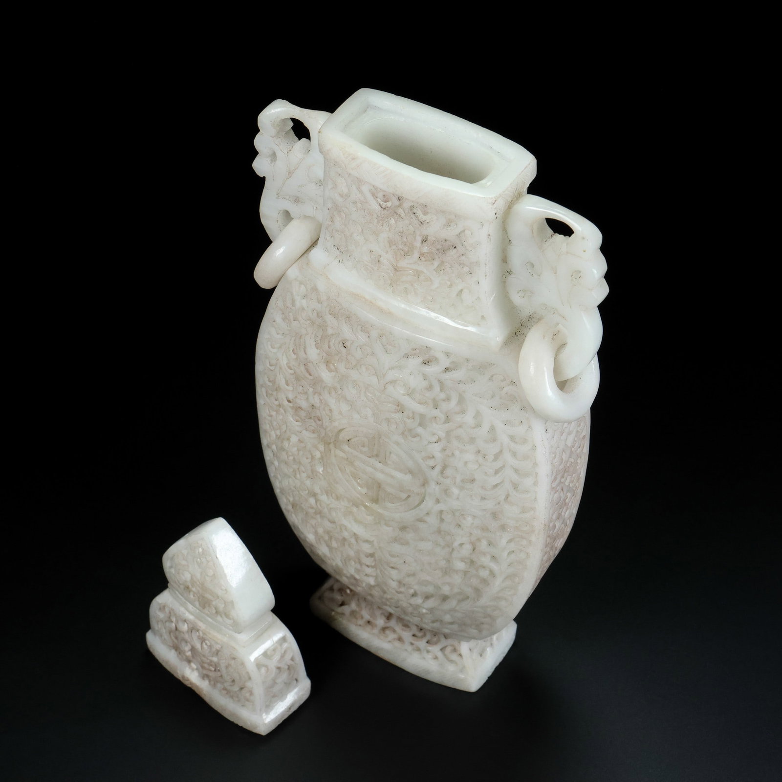 An Exquisite White Jade Lotus Pattern Double-Ears Vase - 3