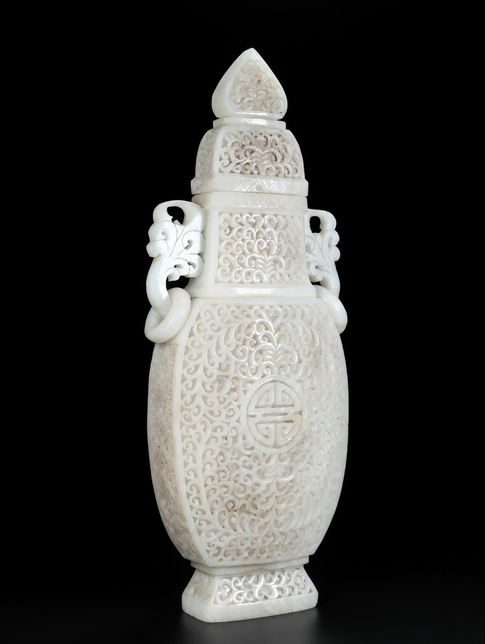 An Exquisite White Jade Lotus Pattern Double-Ears Vase - 4