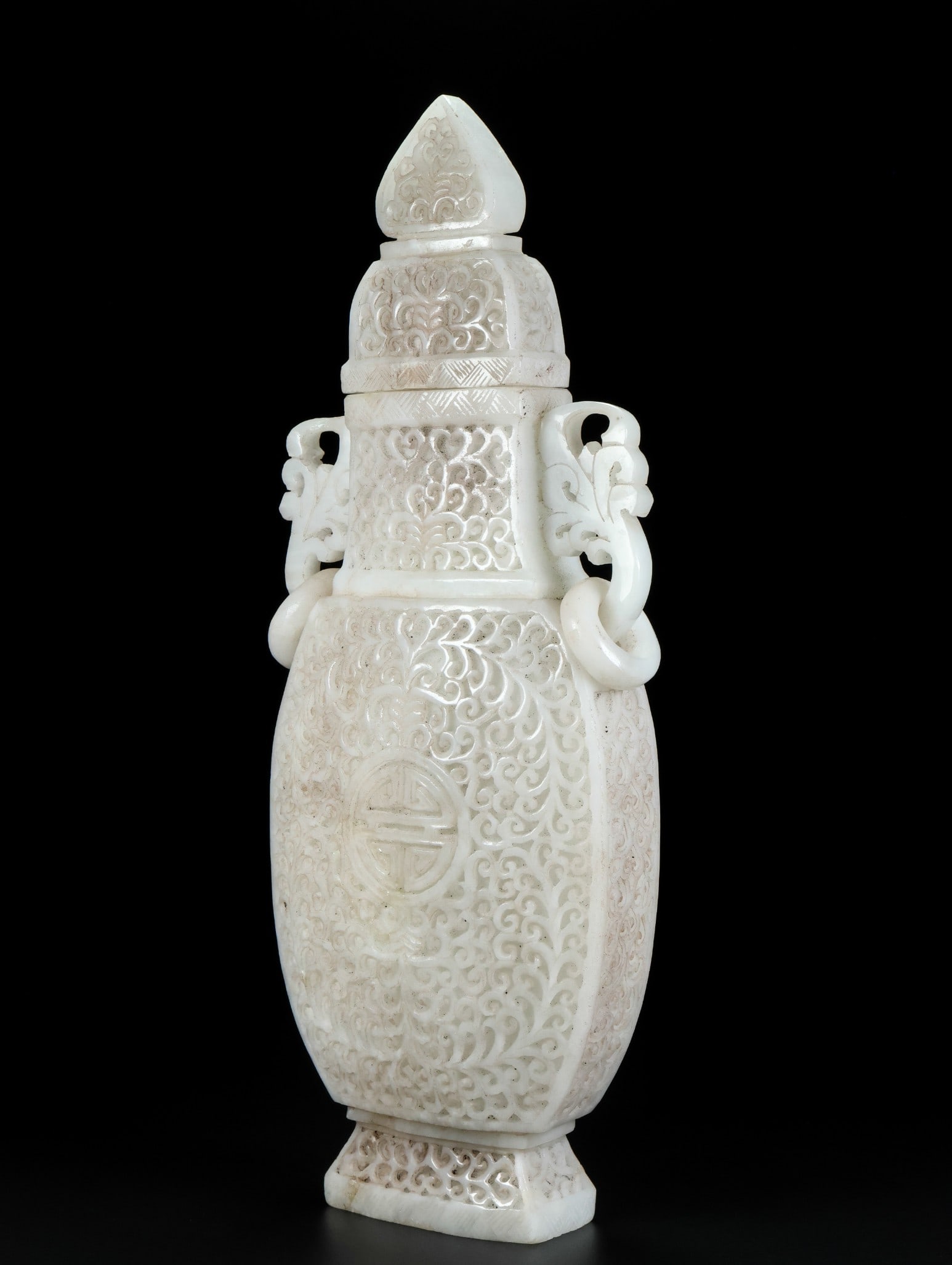 An Exquisite White Jade Lotus Pattern Double-Ears Vase - 5
