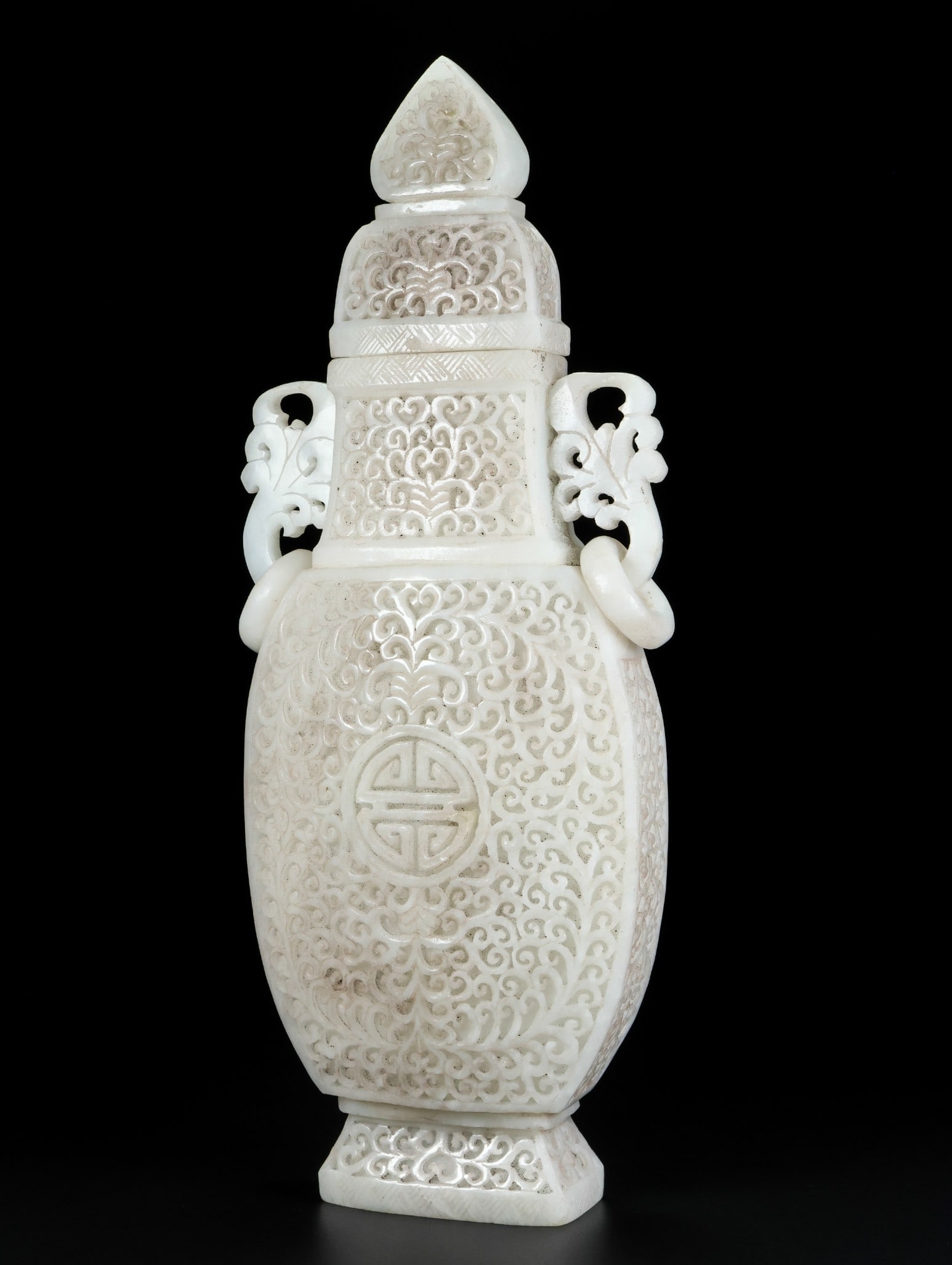 An Exquisite White Jade Lotus Pattern Double-Ears Vase - 6