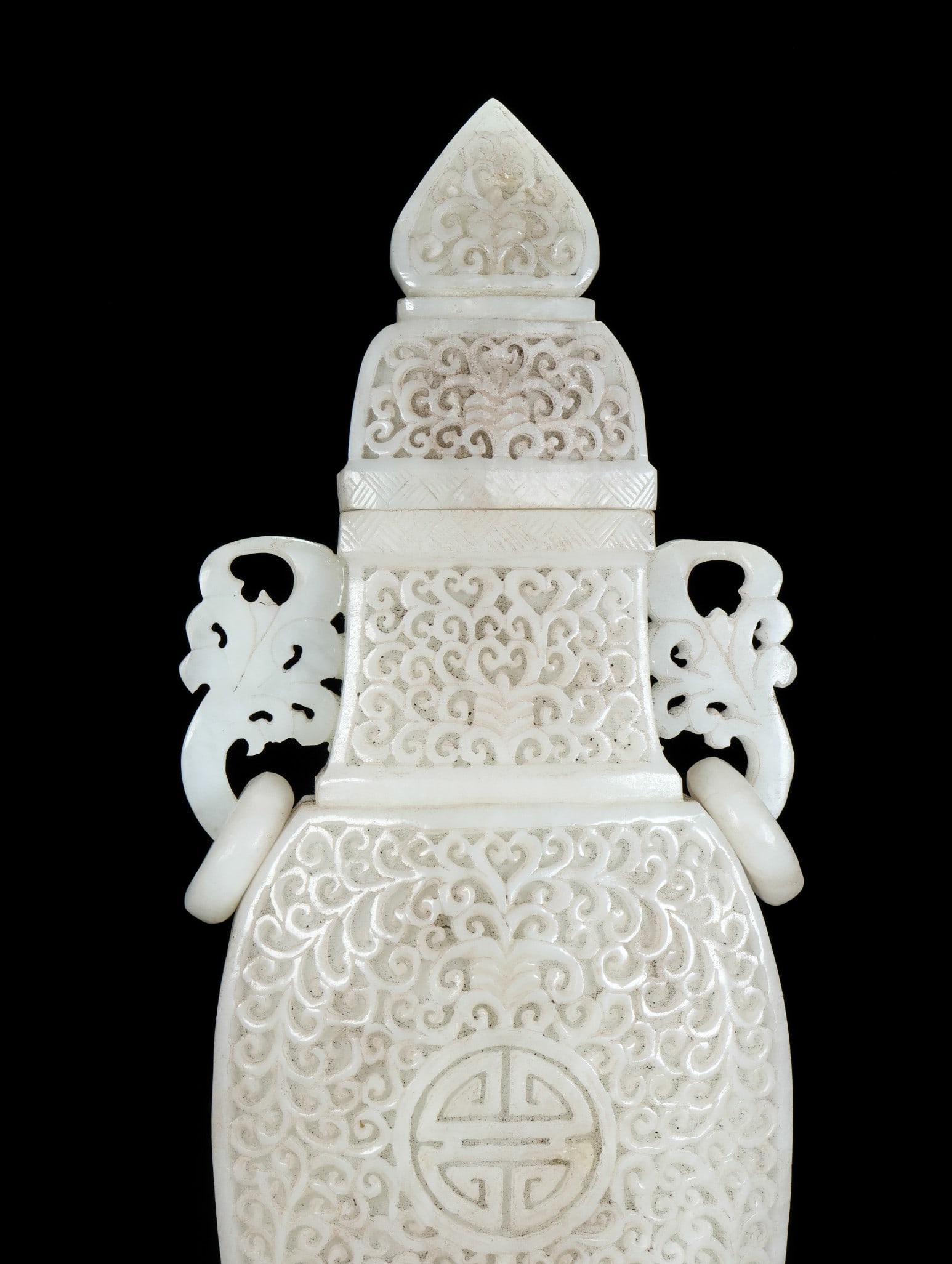 An Exquisite White Jade Lotus Pattern Double-Ears Vase - 7