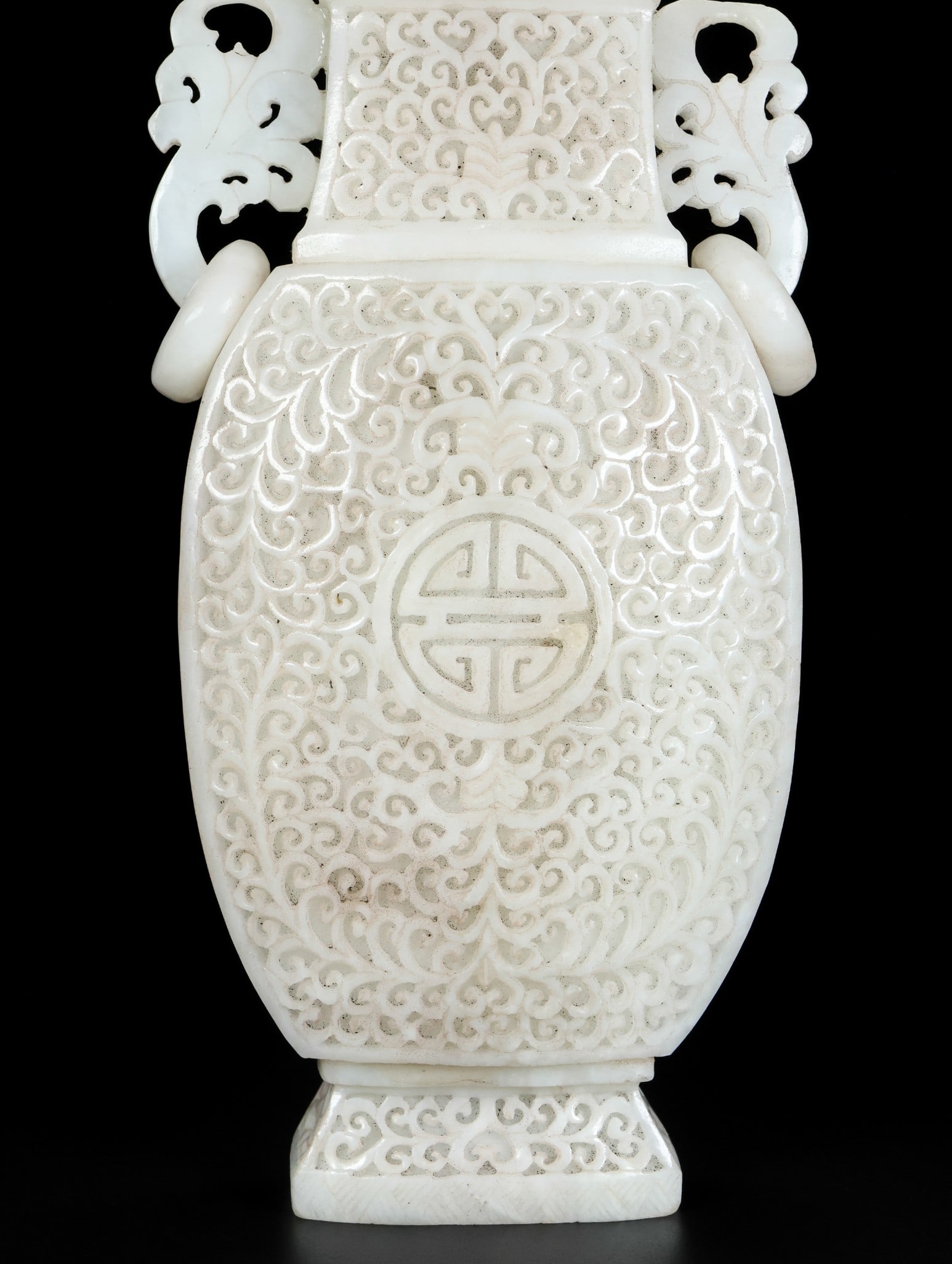 An Exquisite White Jade Lotus Pattern Double-Ears Vase - 8