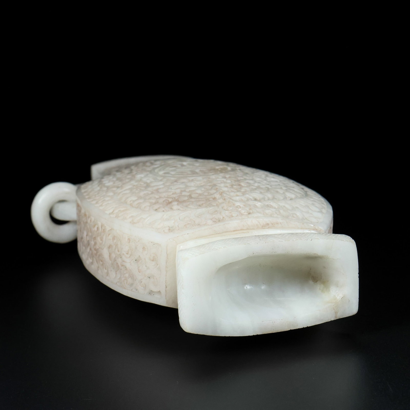 An Exquisite White Jade Lotus Pattern Double-Ears Vase - 9