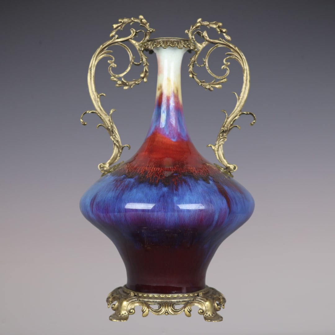 An Exquisite Flambe Glazed Inlaid Bronze Double-Ears Vase (1 of 9)