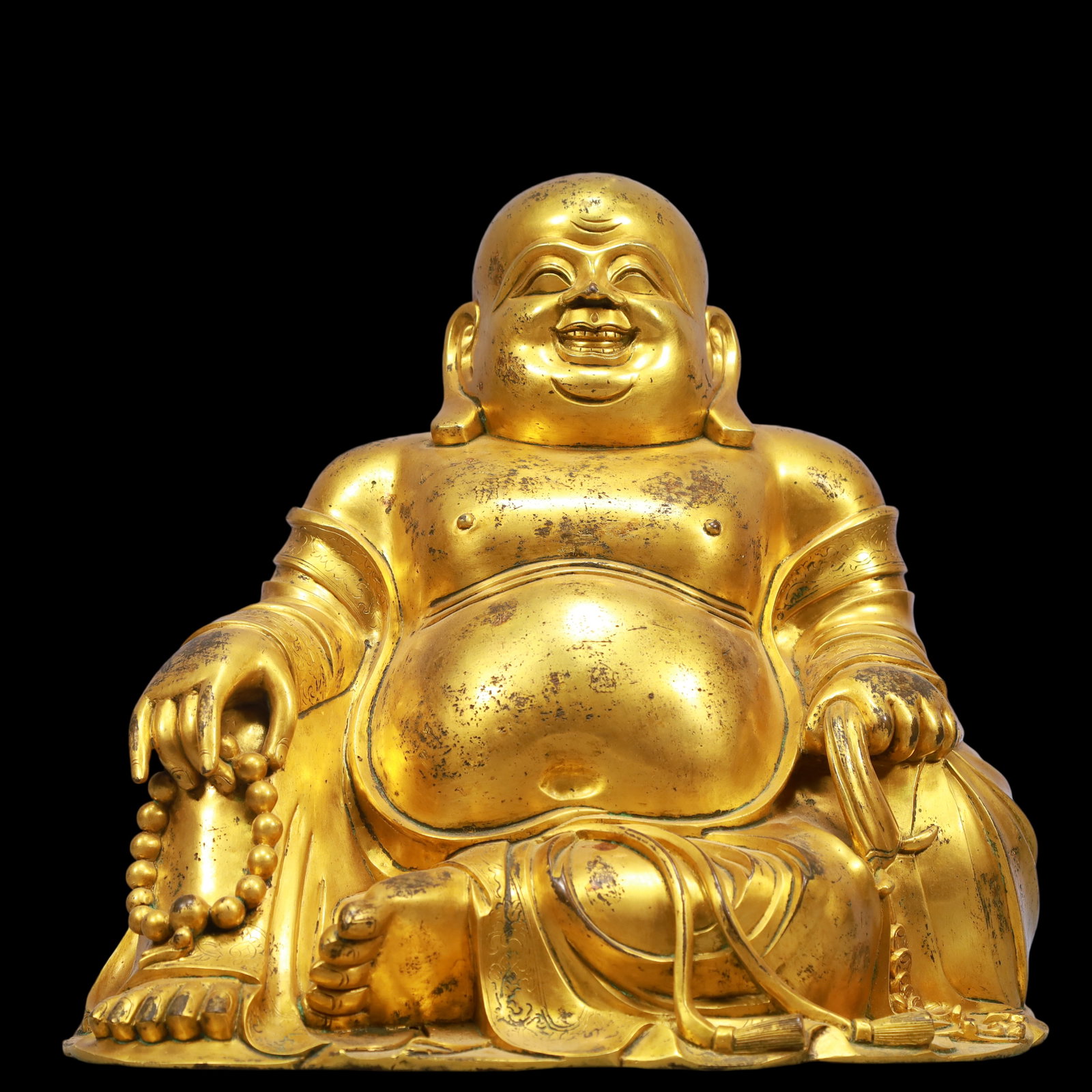 An Exquisite Gilt Bronze Statue of Maitreya Buddha: An Exquisite Gilt Bronze Statue of Maitreya Buddha Ming Dynasty, China Size:10.6inx7.1inx10.2in Weight:5700g铜鎏金弥勒佛像 中国明代 Si