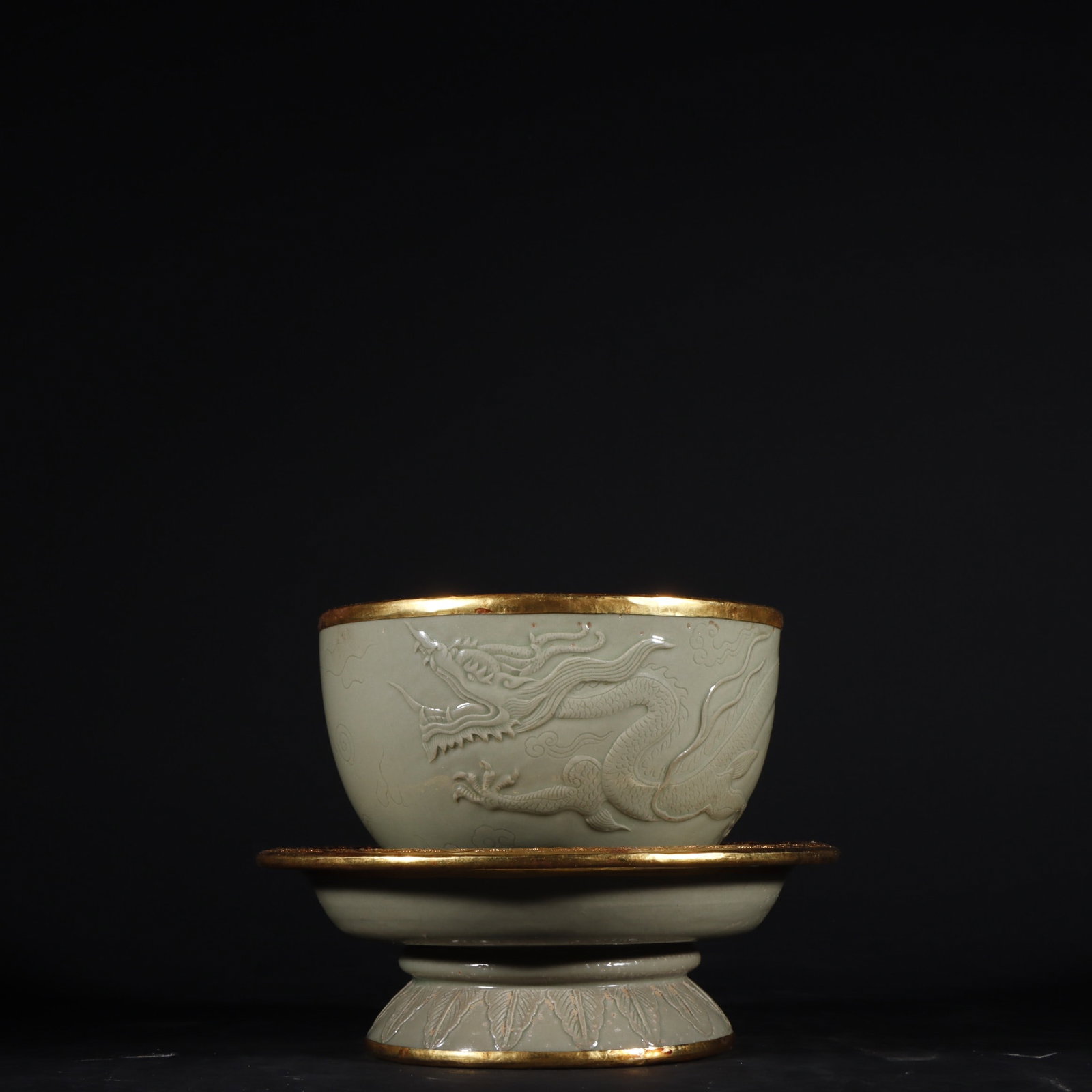 A Pair of Exquisite Yue yao Celadon Dragon Pattern Cup: A Pair of Exquisite Yue yao Celadon Dragon Pattern Cup Tang Dynasty, China