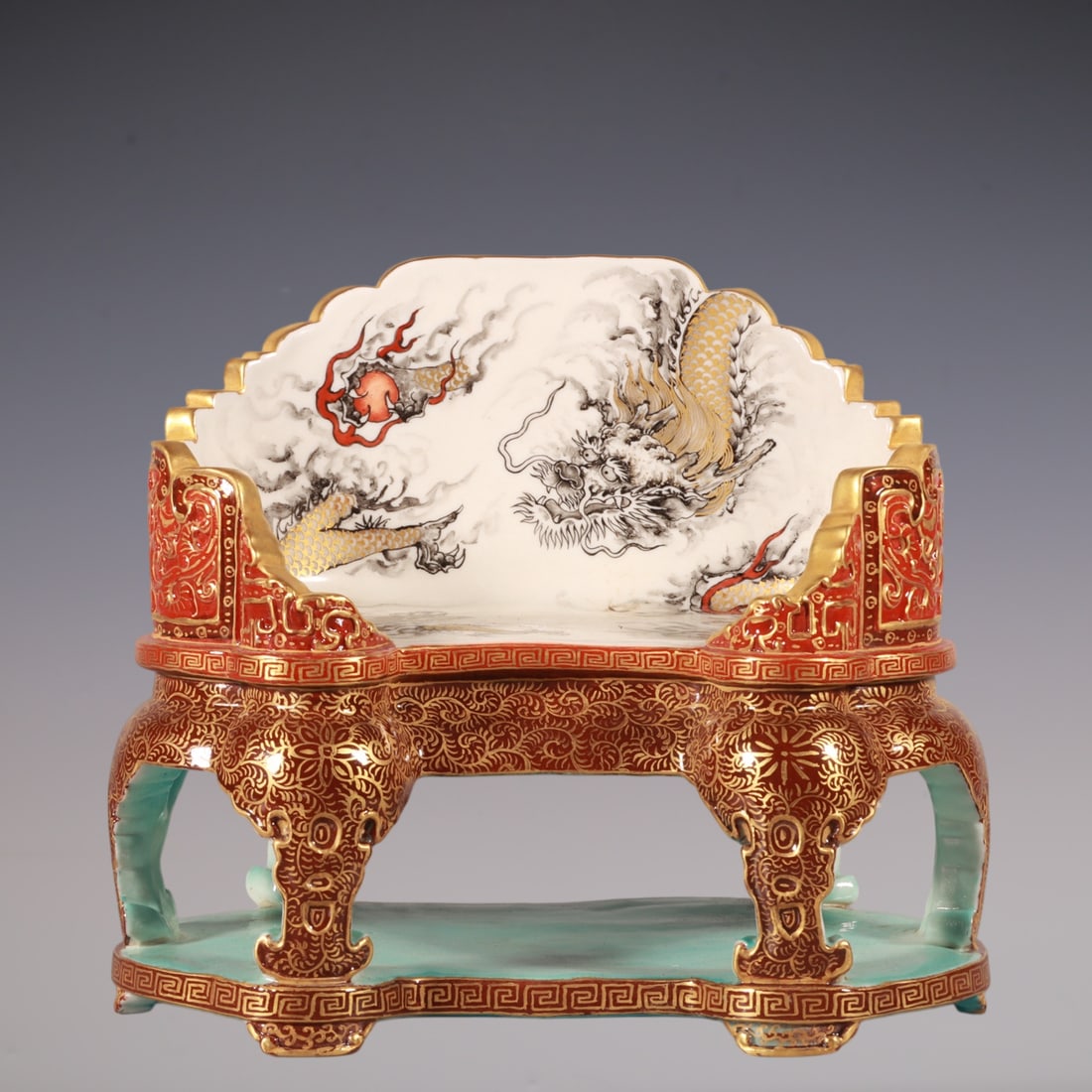 An Exquisite Enamel Painted Gold Dragon Pattern Lotus Pattern with poem Ornament: An Exquisite Enamel Painted Gold Dragon Pattern Lotus Pattern with poem Ornament Qing Dynasty, China Qianlong Four-character Mark
