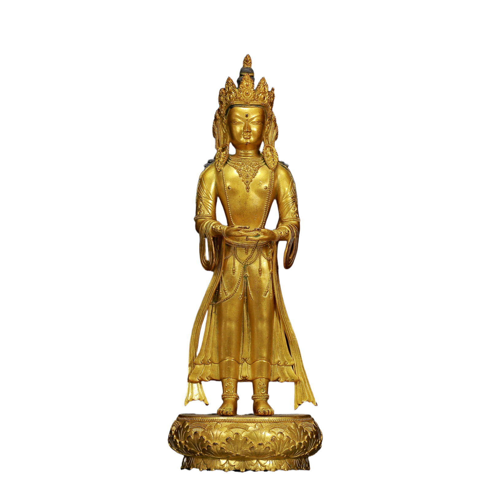 A Solemn Gilt Bronze Statue of Amitayus: A Solemn Gilt Bronze Statue of Amitayus,Ming Dynasty, China,Size: 6.3inx18.1in,Weight:5540g 铜鎏金无量寿佛像，明代
