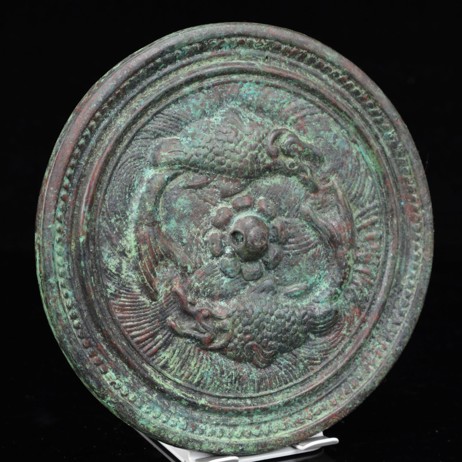 An Archaic Bronze Fish Pattern Round Mirror - 8