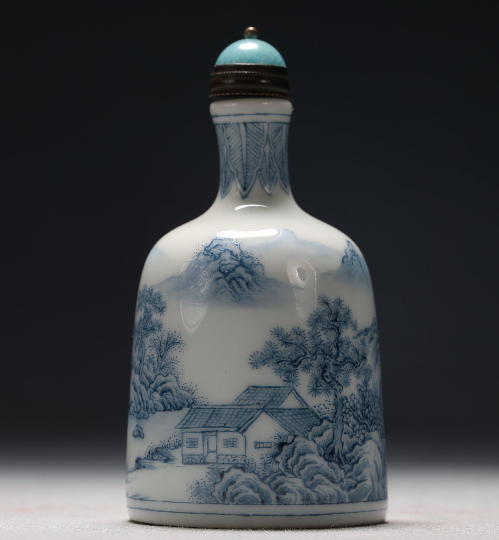 A Fine Enamel Landscape Pattern Porcelain Snuff Bottle: A Fine Enamel Landscape Pattern Porcelain Snuff Bottle, Qing Dynasty, China, Qianlong Four-character Mark, Size:1.7inx3.3in 瓷胎画珐琅彩山水纹(