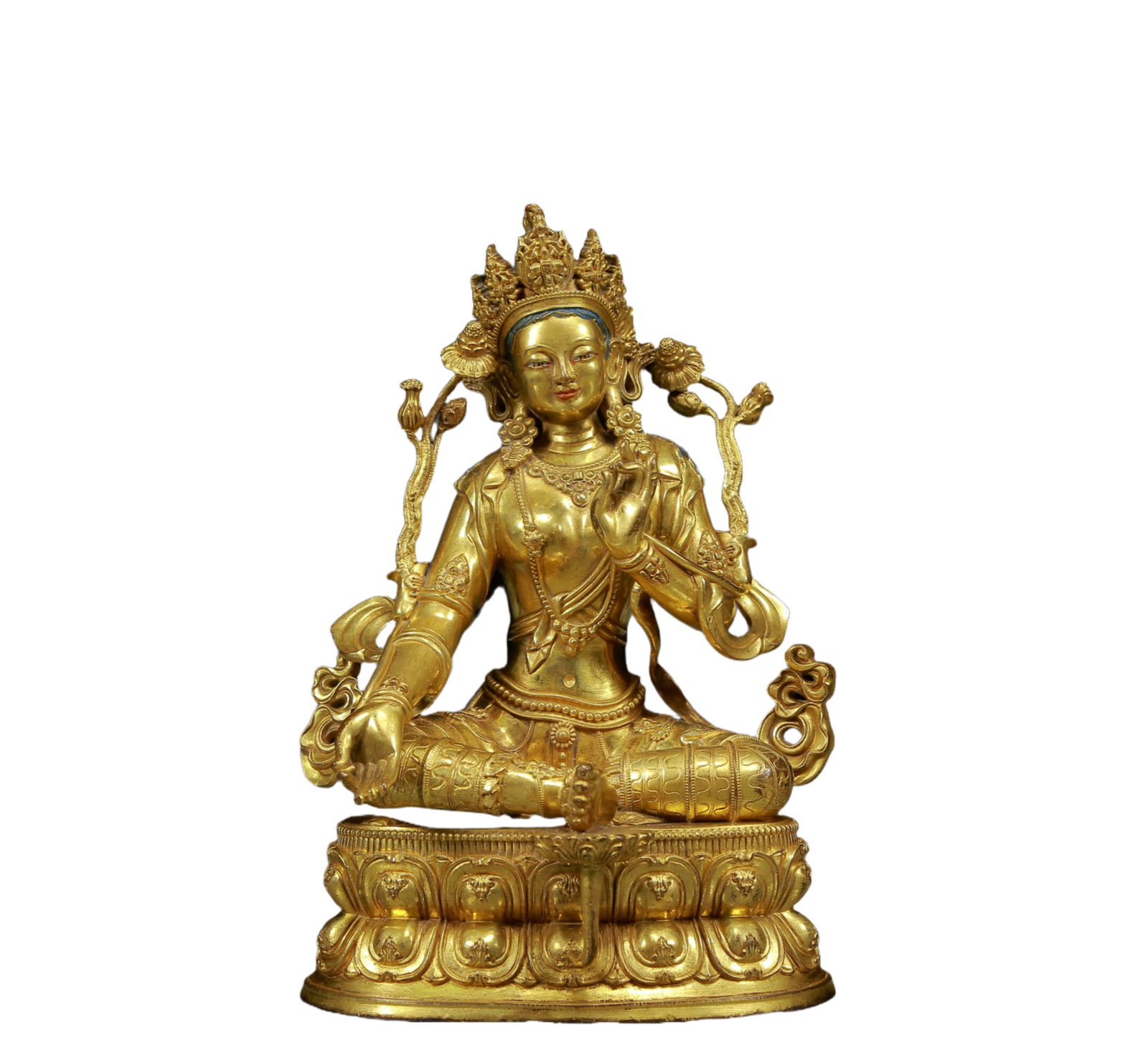 A Solemn Gilt Bronze Statue of Tara: A Solemn Gilt Bronze Statue of Tara,Ming Dynasty, China,Size:4.3inx3.5inx6.7in,Weight:1150g 铜鎏金度母像，明代