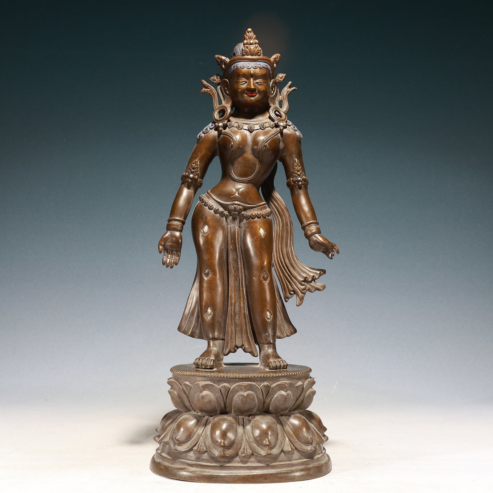 A Solemn Bronze Inlaid Silver Buddha Statue (1 of 10)