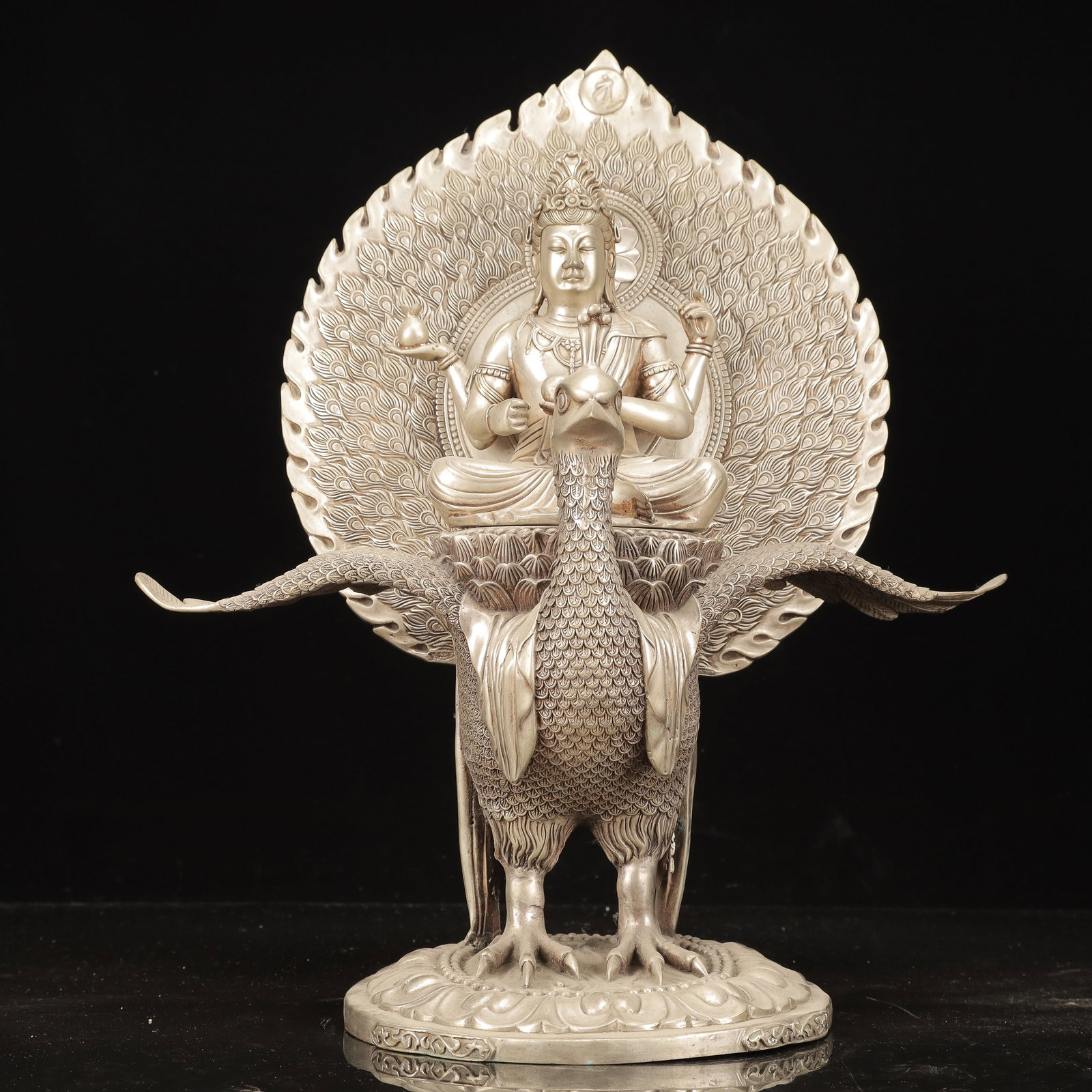 A Huge Silver-Plated Bronze Statue of Gautama’s Mother: A Huge Silver-Plated Bronze Statue of Gautama’s Mother,Qing Dynasty, China,Size:16.1inx8.3inx17.7in,Weight:6100g 铜镀银佛母像,中国清代