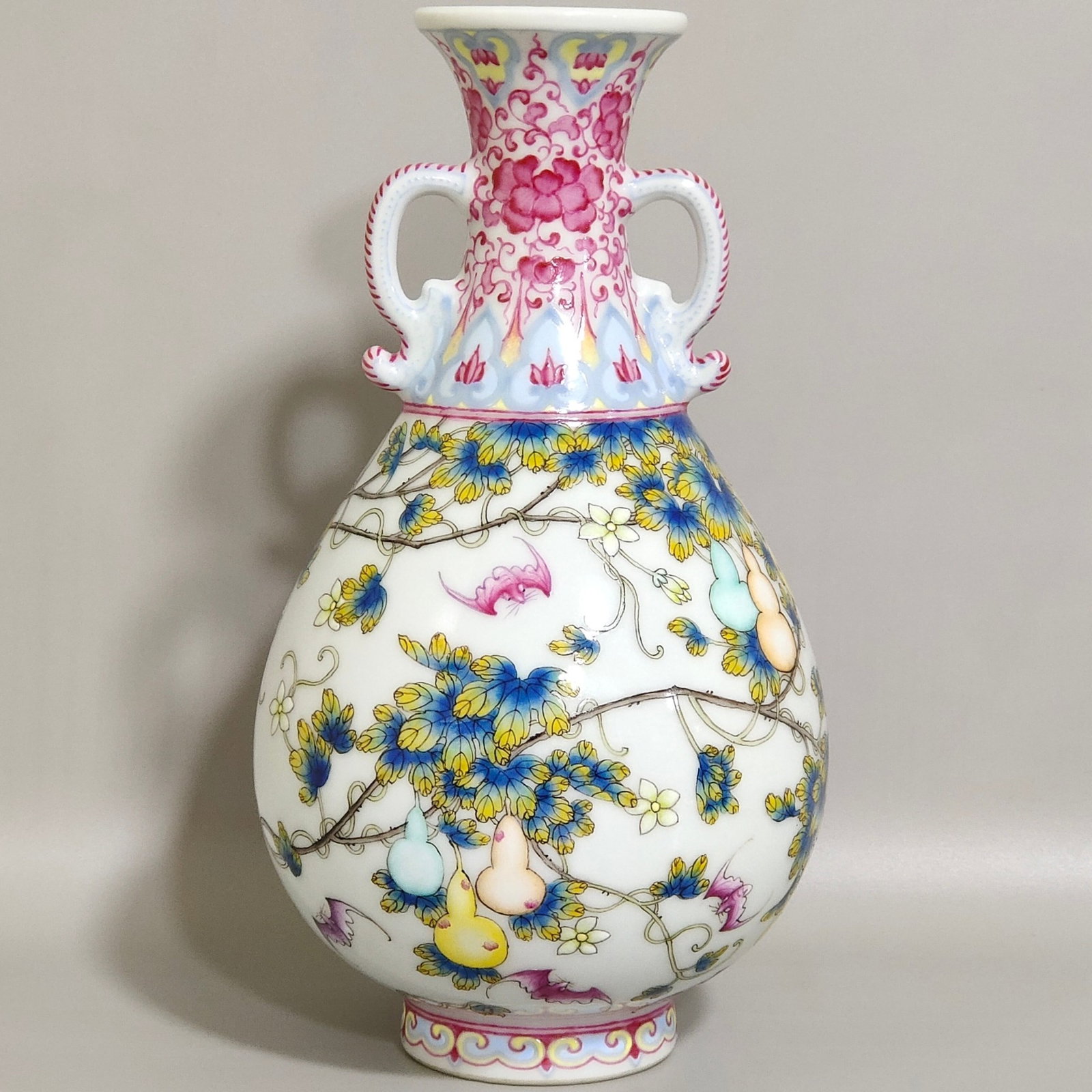 An Exquisite Enamel Bats and Gourd Pattern Double-Ears Vase (1 of 7)