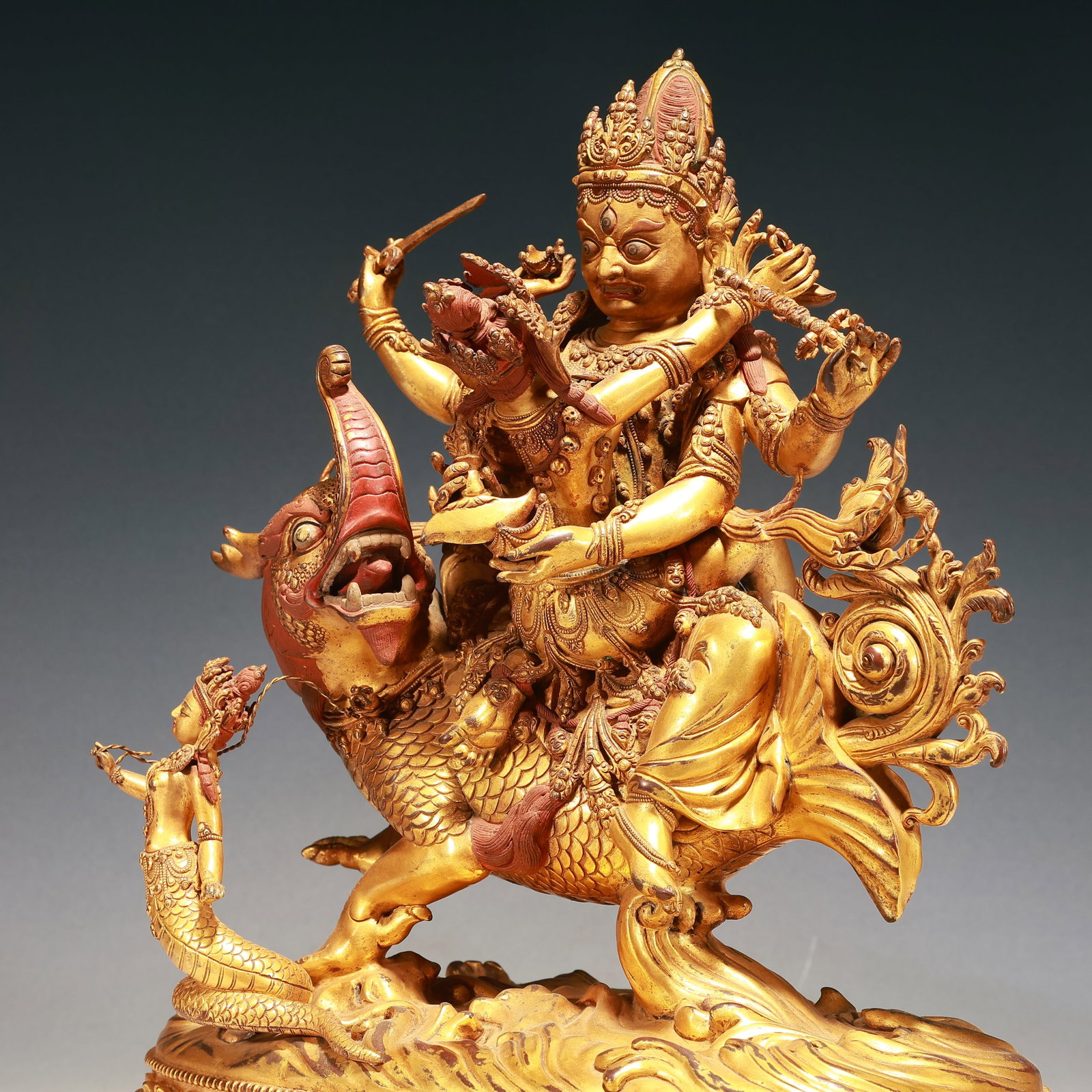 A Solemn Gilt Bronze Statue of Vajra Rides the Dragon - 6