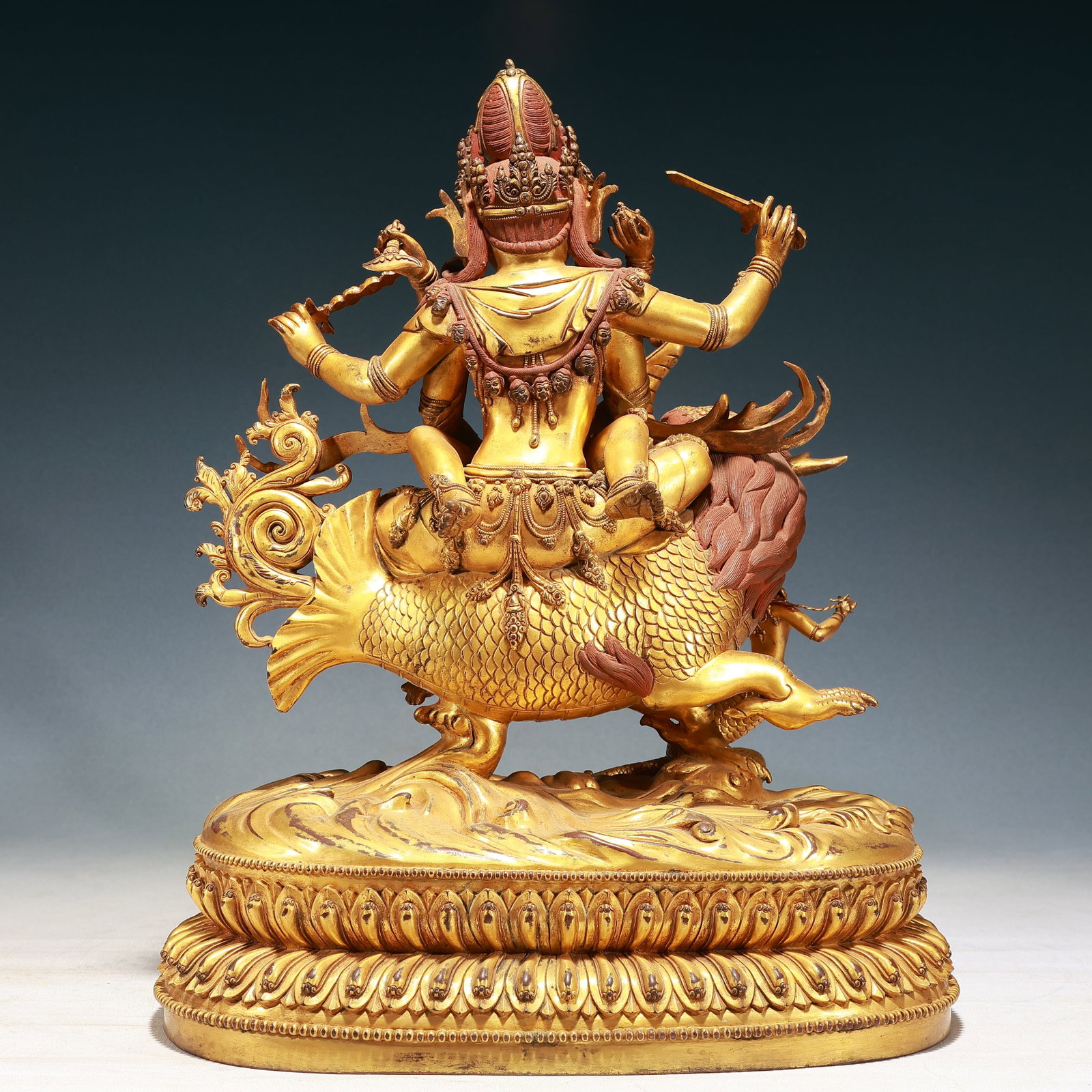 A Solemn Gilt Bronze Statue of Vajra Rides the Dragon - 9