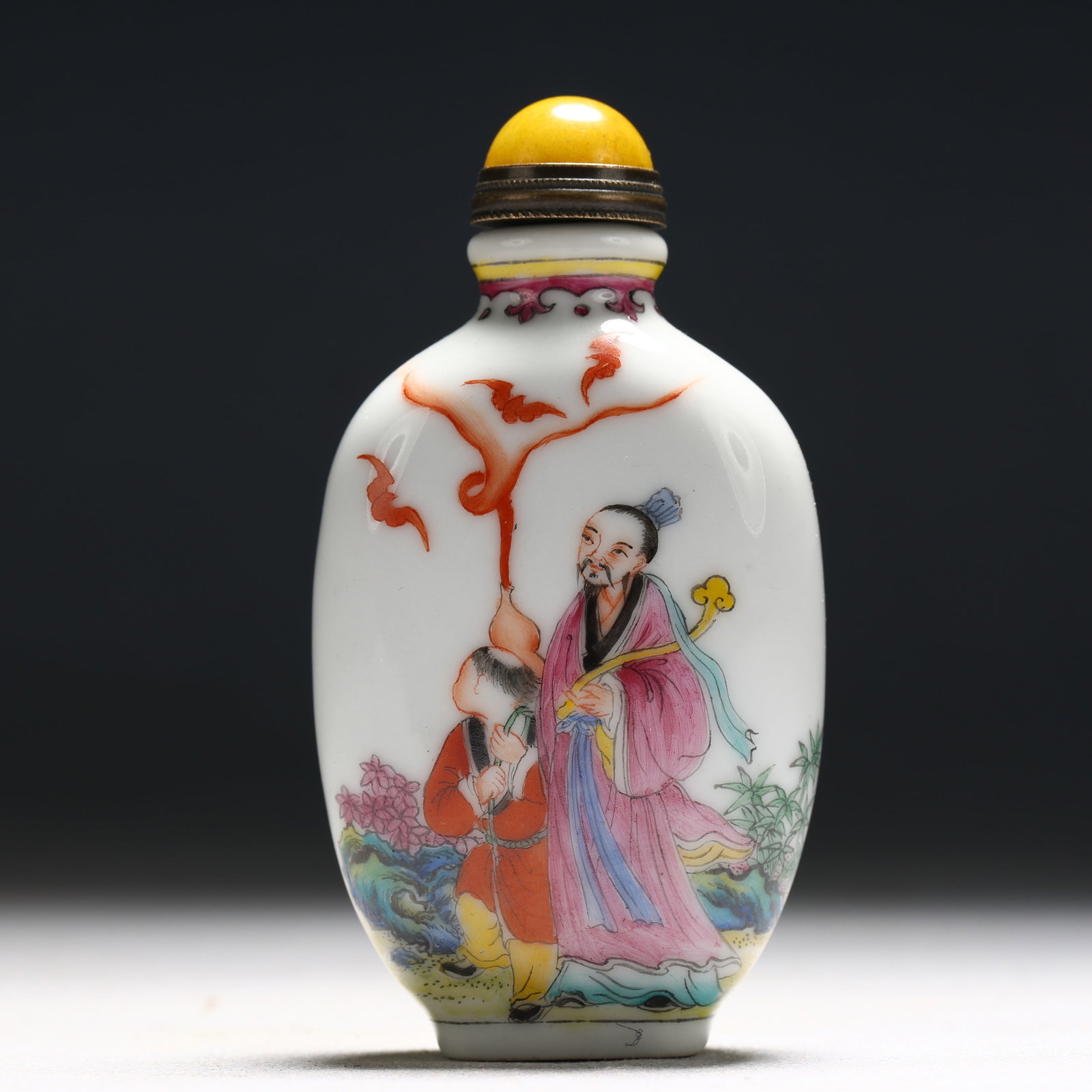 An Exquisite Enamel Figure Pattern Porcelain Snuff Bottle: An Exquisite Enamel Figure Pattern Porcelain Snuff Bottle,Qing Dynasty, China,Qianlong Mark,Size:1.8inx0.8inx3.1in