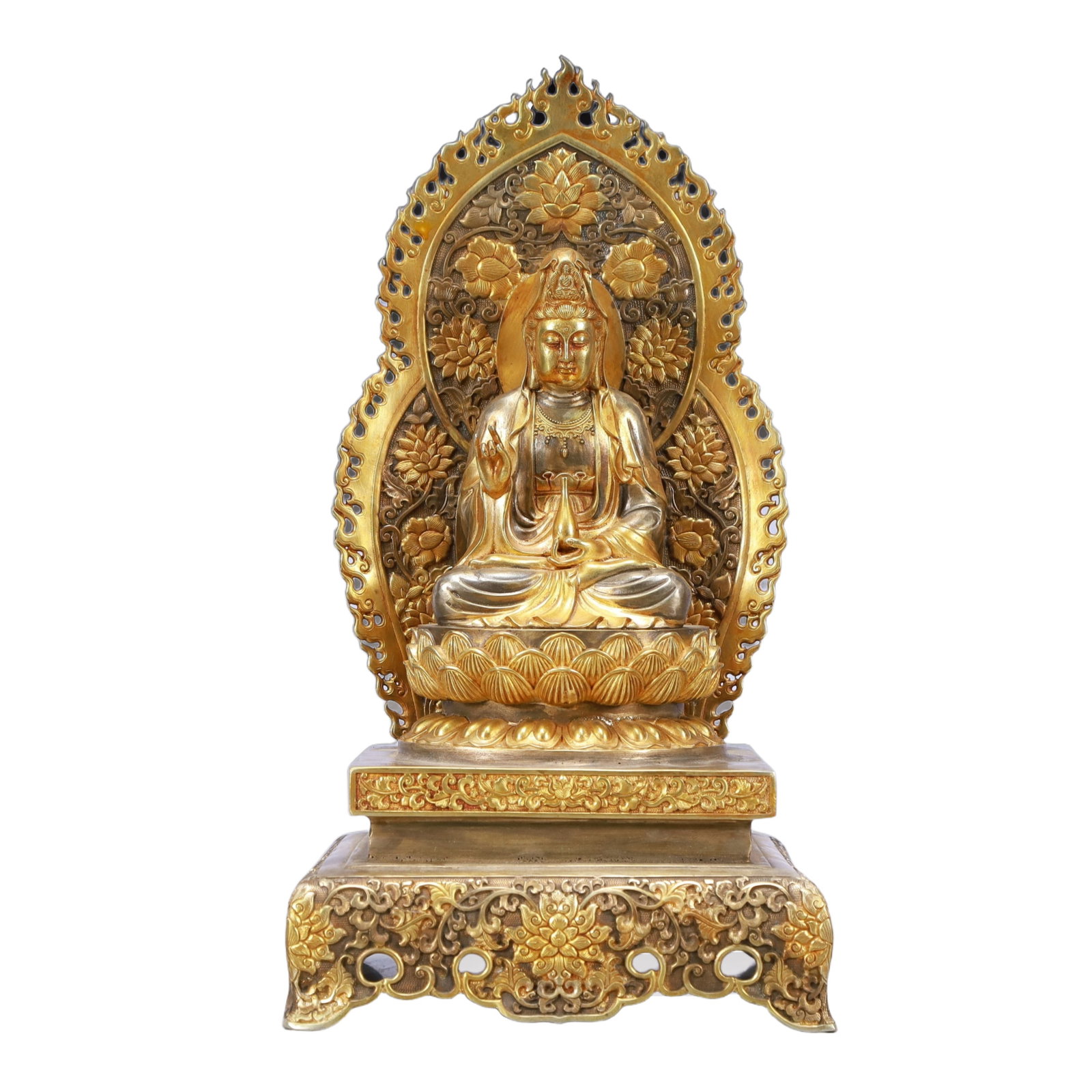 A Rare Gilt Silver Statue of Avalokitesvara: A Rare Gilt Silver Statue of Avalokitesvara,Ming Dynasty, China,Yongle Six-character Mark,Size:6.3inx5.9inx11.8in,Weight:2300g