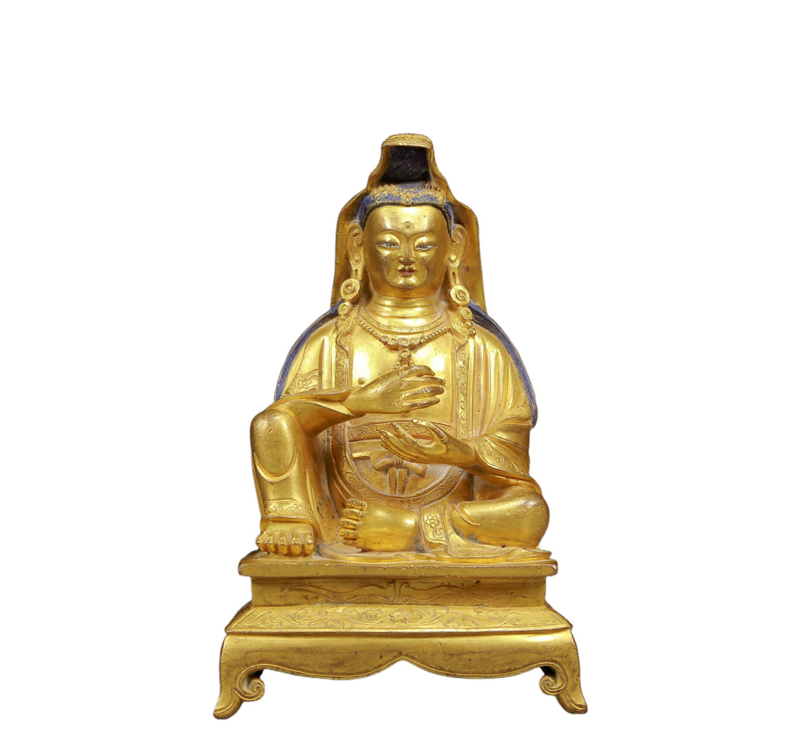 A Solemn Gilt Bronze Statue of Avalokitesvara: A Solemn Gilt Bronze Statue of Avalokitesvara,Ming Dynasty, China,Size:4.1inx3inx7.5in,Weight:1520g 铜鎏金观音像，明代