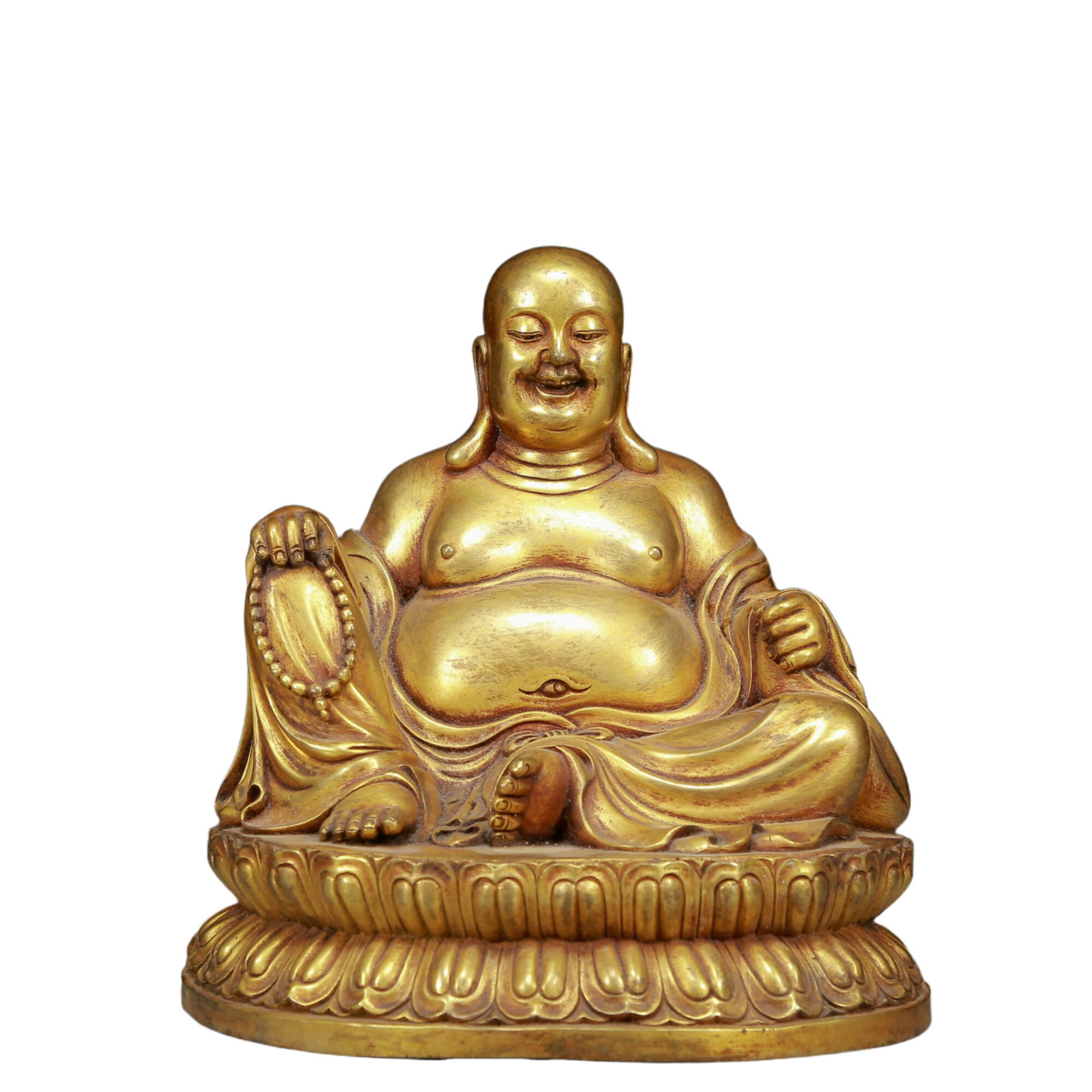 A Solemn Gilt Bronze Statue of Maitreya Buddha: A Solemn Gilt Bronze Statue of Maitreya Buddha,Ming Dynasty, China,Size:9.6inx9.4inx10.2in,Weight:6935g 铜鎏金弥勒佛像，明代
