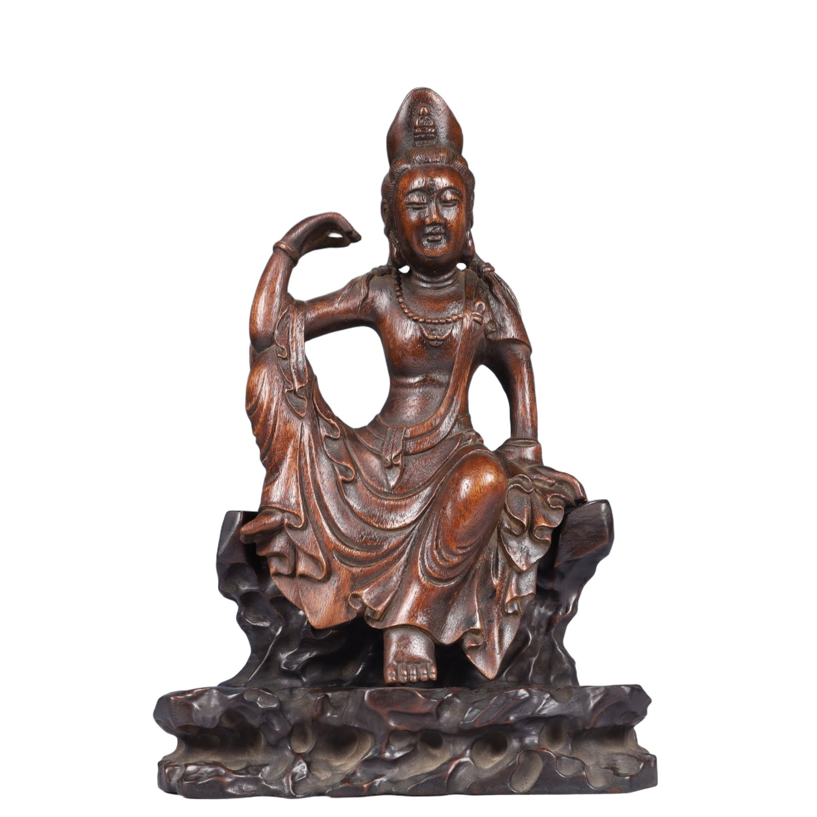 An Exquisite Redwood Statue of Avalokitesvara: An Exquisite Redwood Statue of Avalokitesvara,Qing Dynasty, China,Size:8.3inx3.9inx12.2in,Weight:1200g 沉香木观音像,中国清代