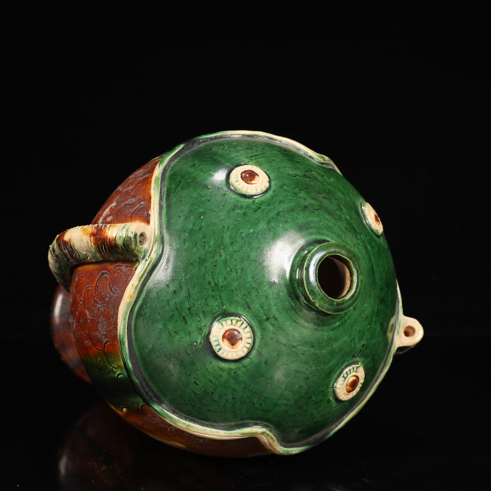 A Rare Tang Tri-Color Glazed Pottery Fish-Shaped Vase - 8