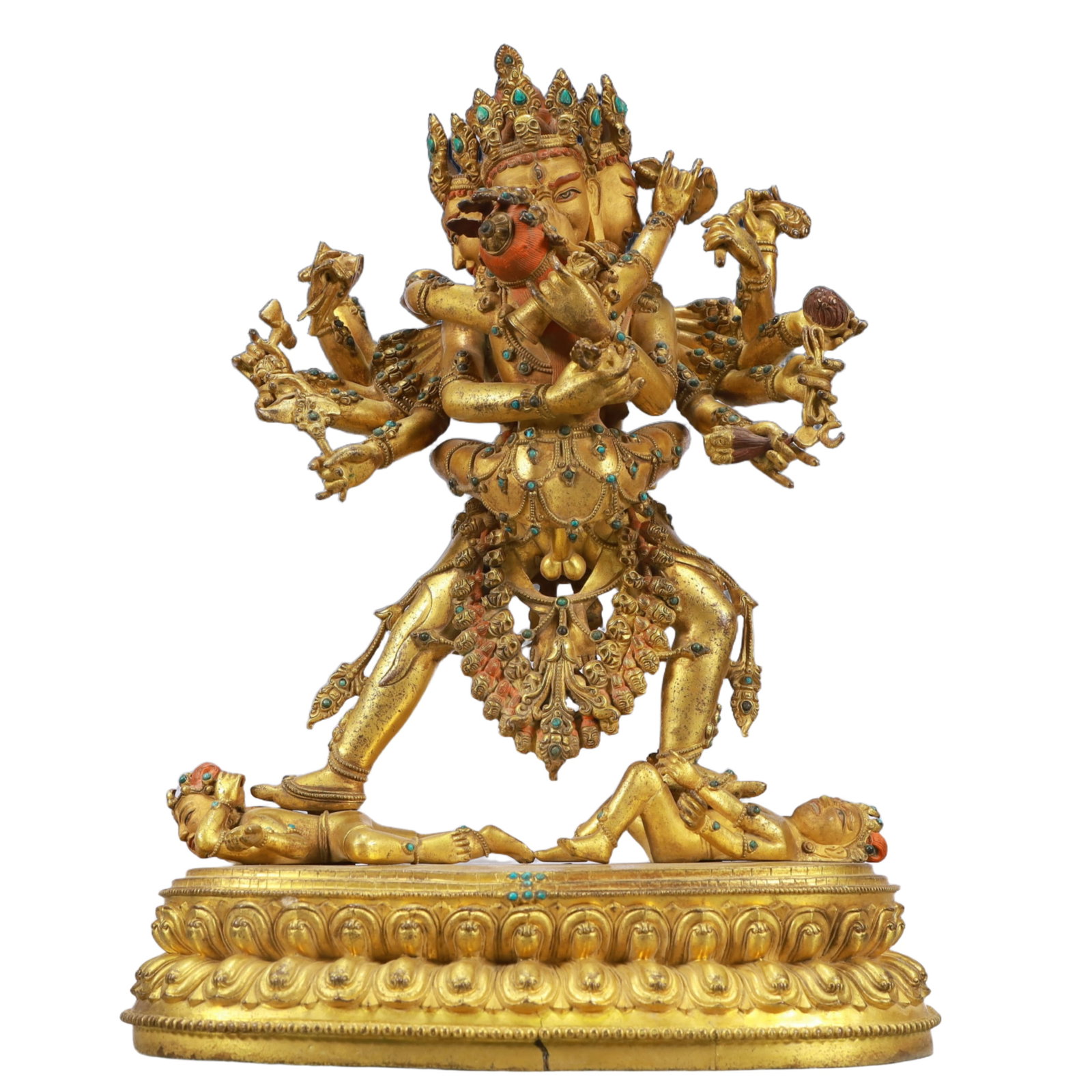 A Solemn Gilt Bronze Statue of Chakrasamvara: A Solemn Gilt Bronze Statue of Chakrasamvara,Ming Dynasty, China,Size:11inx9.8inx16.5in Weight:9600g 铜鎏金胜乐金刚像,中国明代
