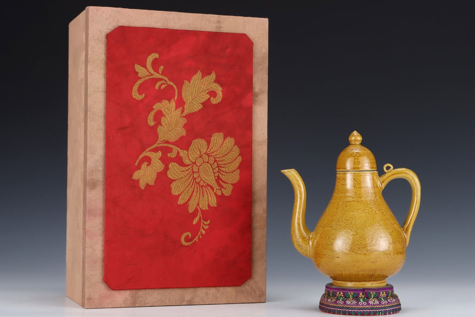 An Exquisite Yellow Glazed Auspicious Cloud and Dragon Pattern Ewer: An Exquisite Yellow Glazed Auspicious Cloud and Dragon Pattern Ewer,Ming Dynasty,China,Jiajing Six-character Mark,Size:6.9inx6.1in