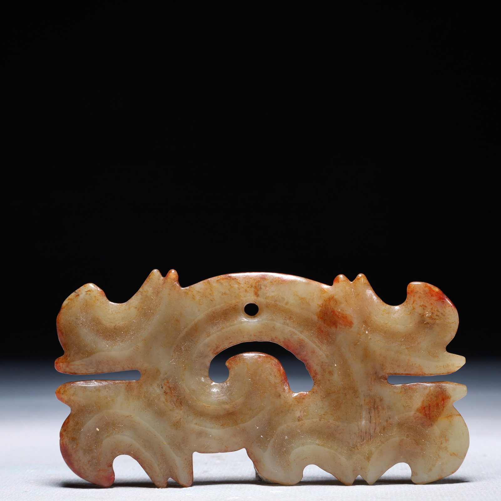 An Archaic Hongshan Culture White Jade Auspicious Cloud Pattern Pendant: An Archaic Hongshan Culture White Jade Auspicious Cloud Pattern Pendant,Ancient Time,China,Size:3.9inx2in,Weight:46.8g