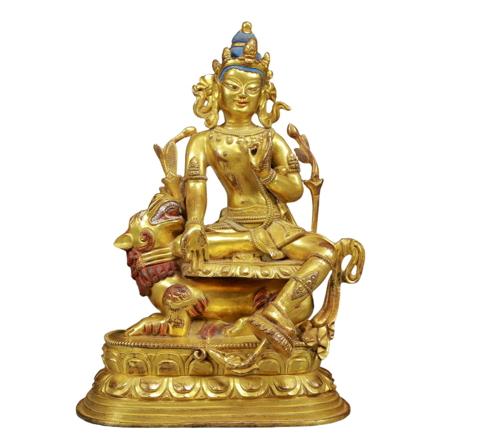 A Solemn Gilt Bronze Statue of Avalokitesvara: A Solemn Gilt Bronze Statue of Avalokitesvara,Ming Dynasty, China,Size:5.5inx3.7inx7.9in,Weight:1495g 铜鎏金观音像，明代