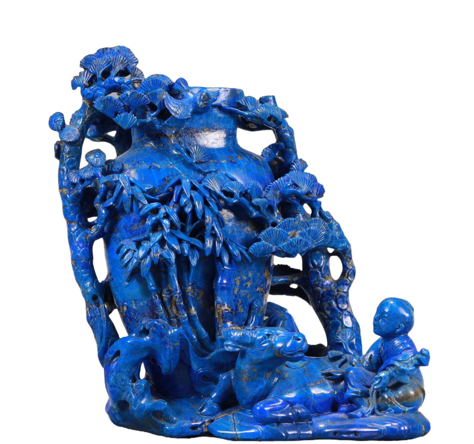 A Magnificent Lapis Lazuli 'Herd Boy And Buffalo' Vase: A Magnificent Lapis Lazuli 'Herd Boy And Buffalo' Vase. Chinese Qing Dynasty. Size:4.9inx3.3inx7.1in 清代 青金石童子牧牛瓶