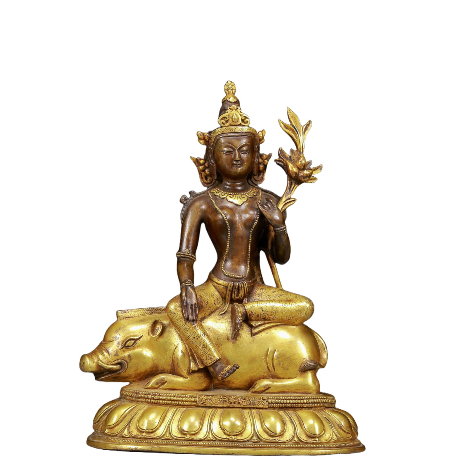 A Solemn Gilt Bronze Statue of Marici: A Solemn Gilt Bronze Statue of Marici,Qing Dynasty, China,Qianlong Seven-character Mark,Size:9.8inx5.9inx13.8in,Weight:7410g 铜鎏金摩利支天像，