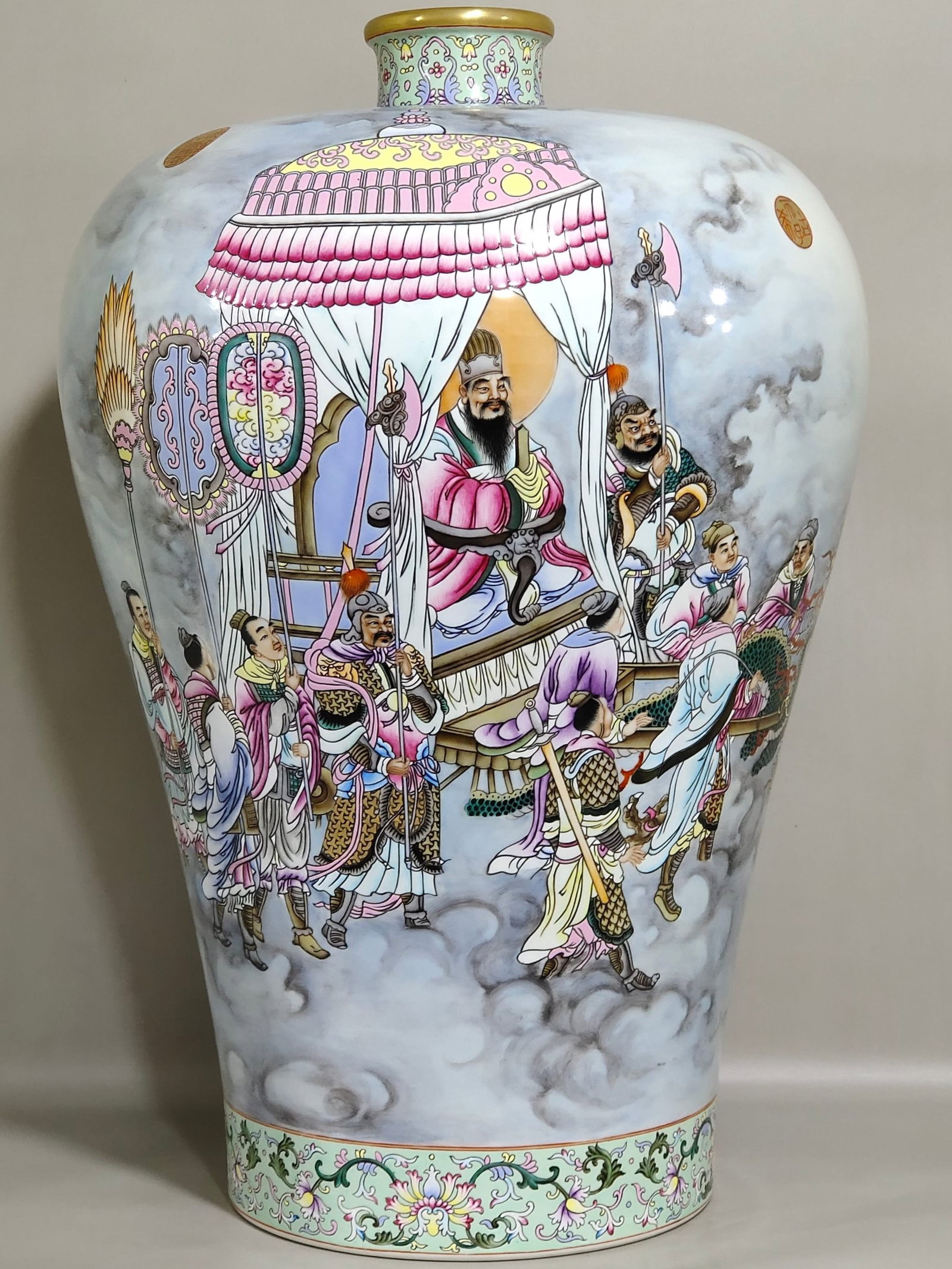 A Huge Famille-Rose Painted Gold Character and Story Pattern Vase,With Poem: A Huge Famille-Rose Painted Gold Character and Story Pattern Vase,With Poem,Qing Dynasty,China,Yongzheng Six-character Mark,Size:20.1inx12.6in 粉彩描金人物故&