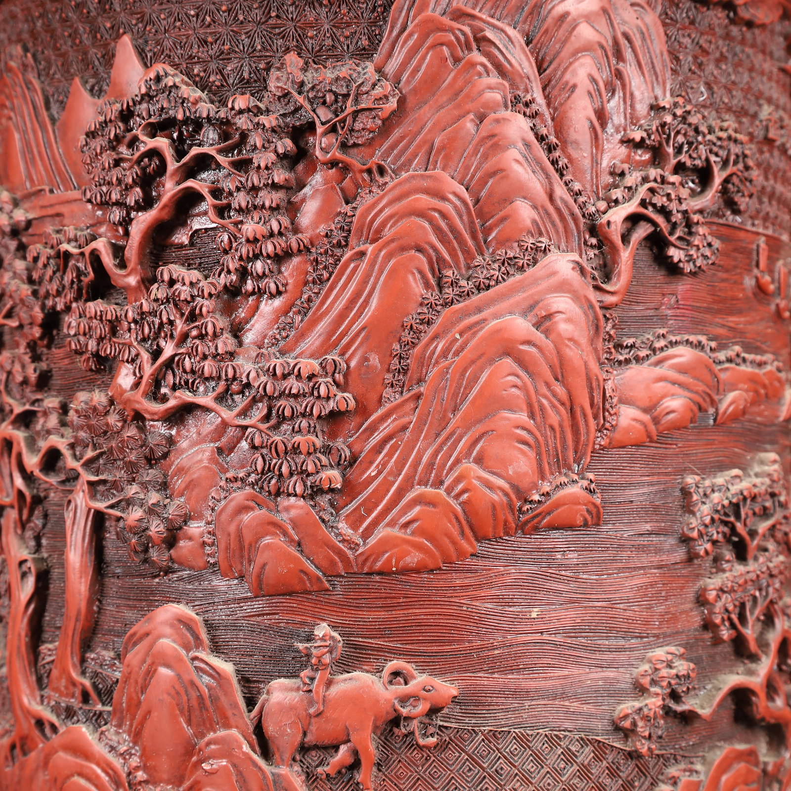 An Exquisite Carved Red Lacquer Landscape Pattern Brush Pot - 10