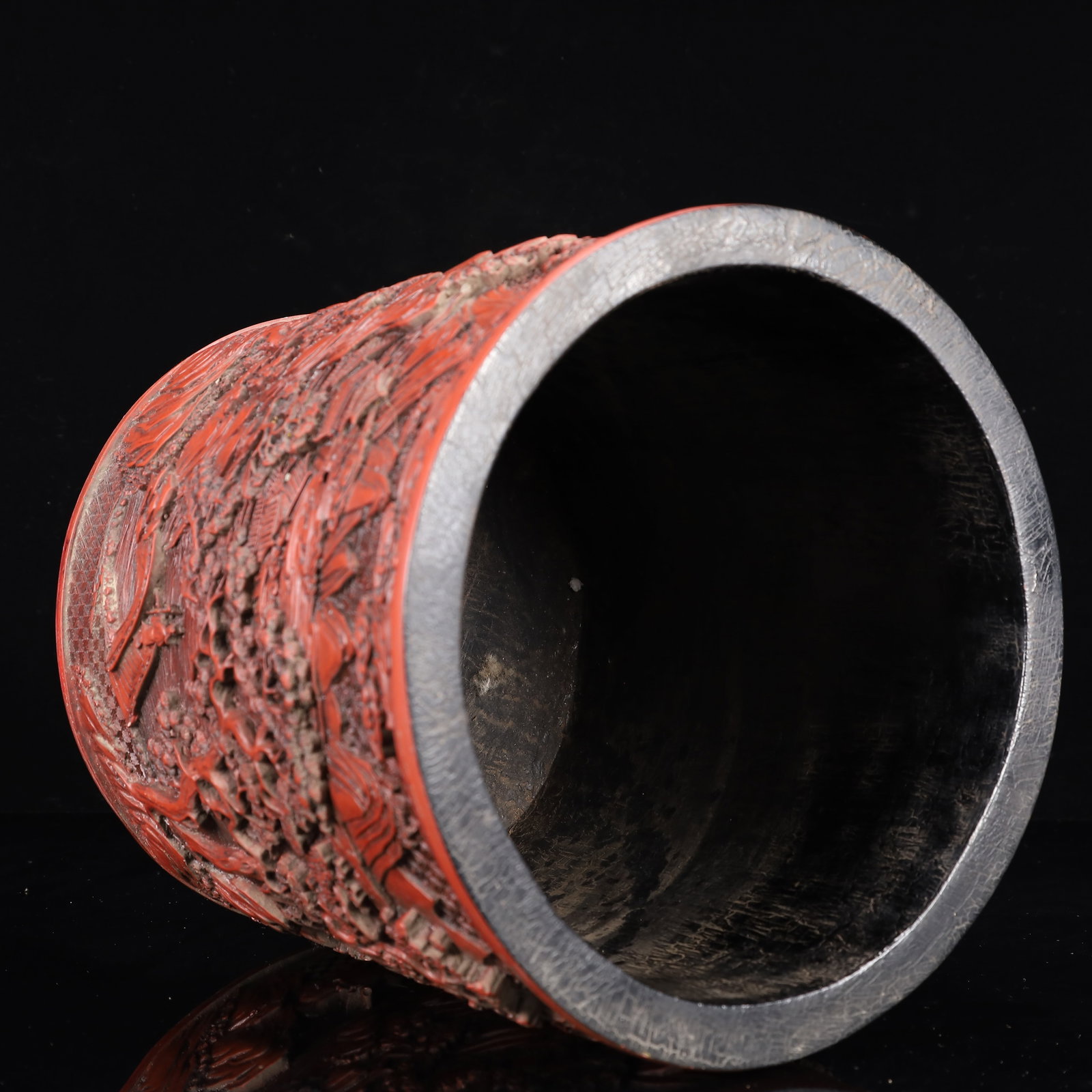 An Exquisite Carved Red Lacquer Landscape Pattern Brush Pot - 11