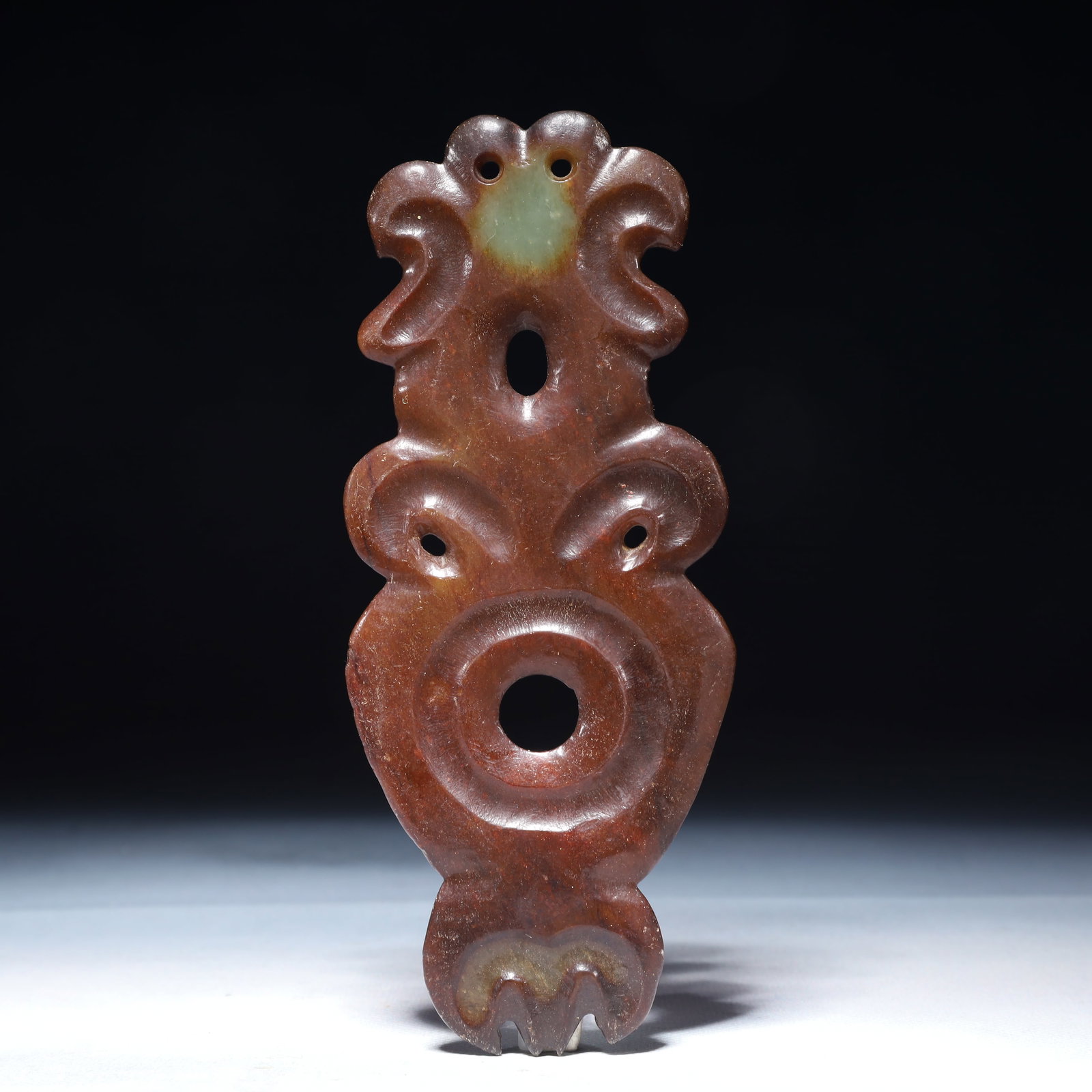 An Archaic Hongshan Culture Red Jade Pendant: An Archaic Hongshan Culture Red Jade Pendant,Ancient Time,China,Size:2.8inx6.3in,Weight:3.68g 红山文化红玉挂件,中国新石器&